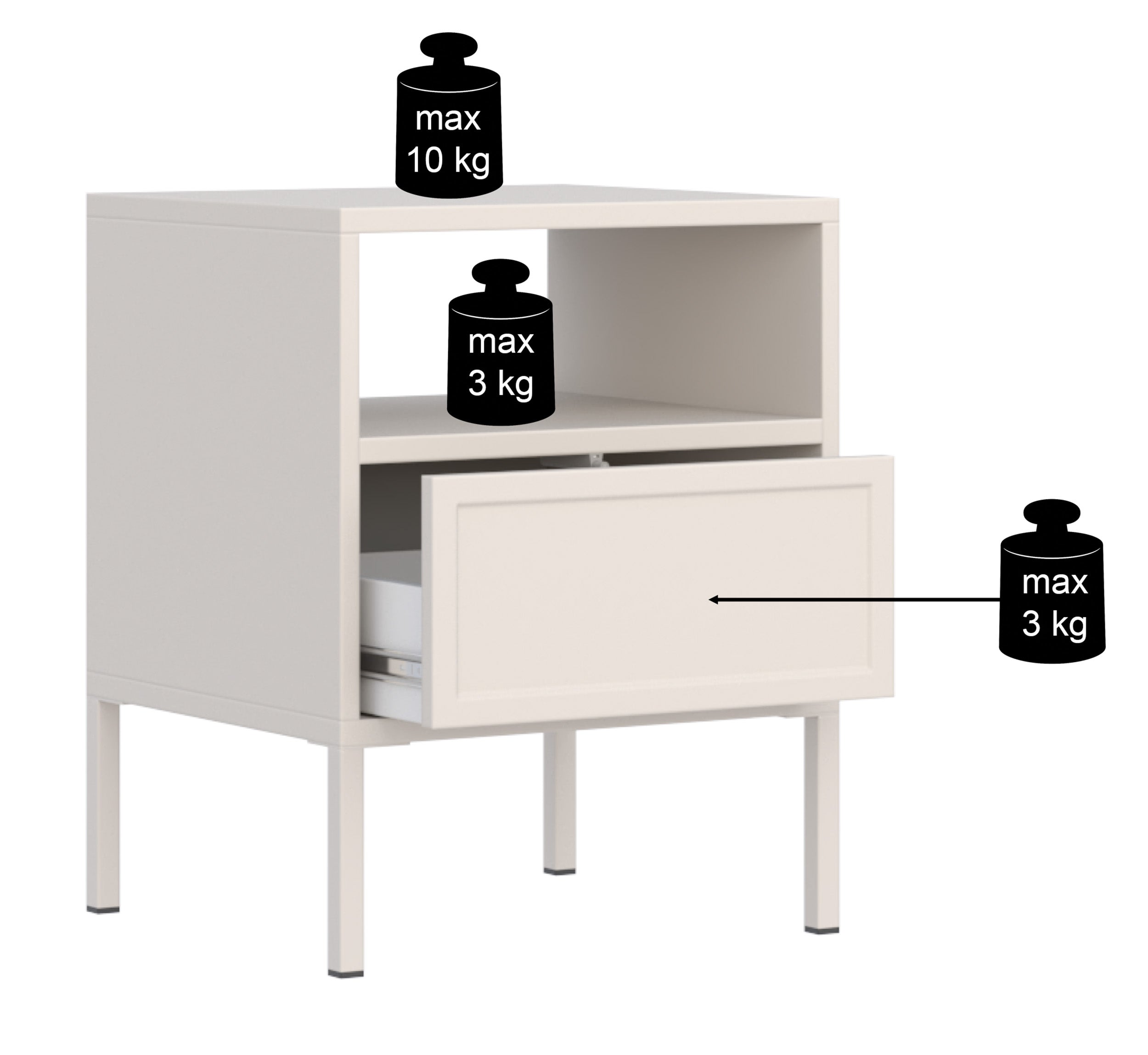 Nachttisch Velveto mit Schublade und Fach, 45 cm, schwarz
