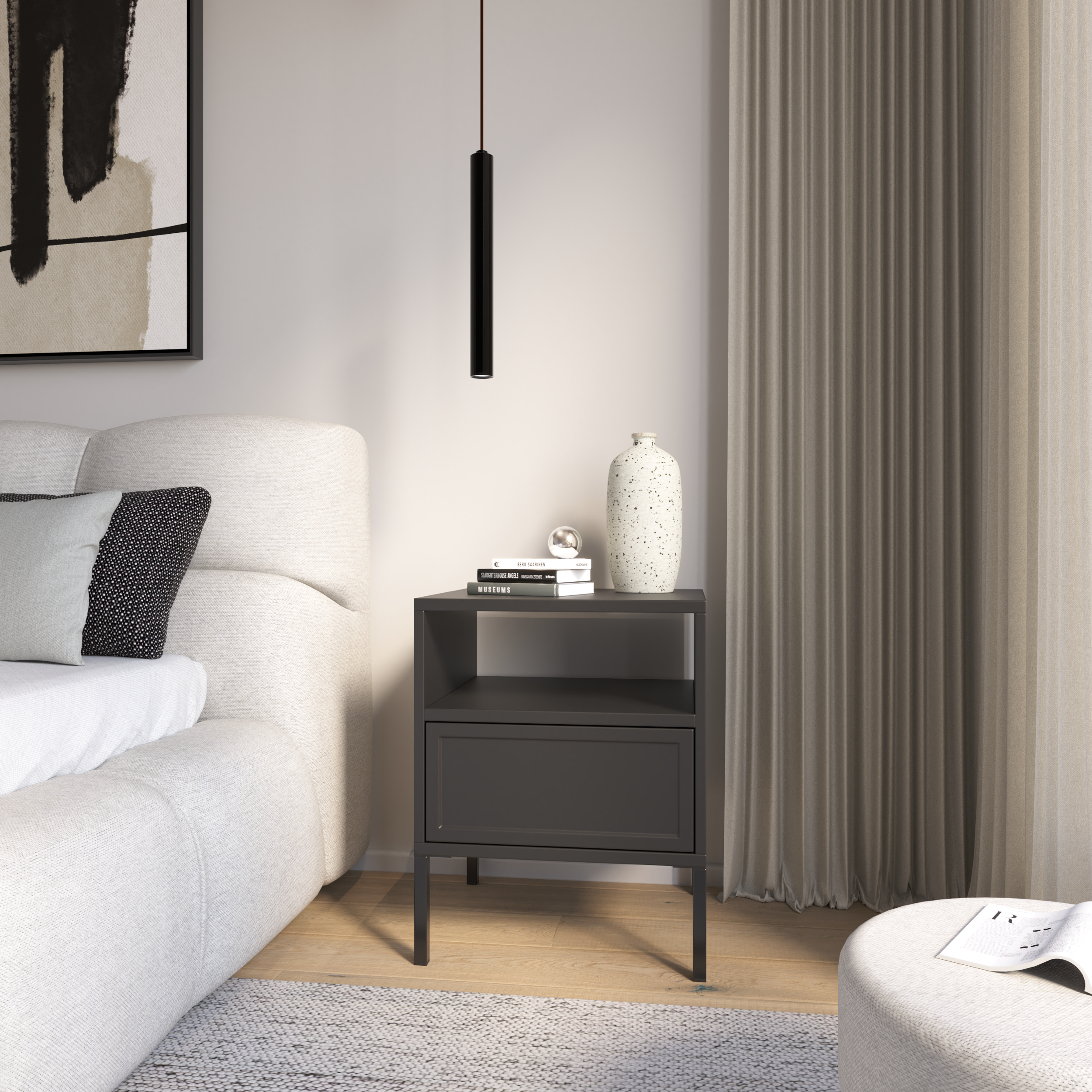 Nachttisch Velveto mit Schublade und Fach, 45 cm, schwarz