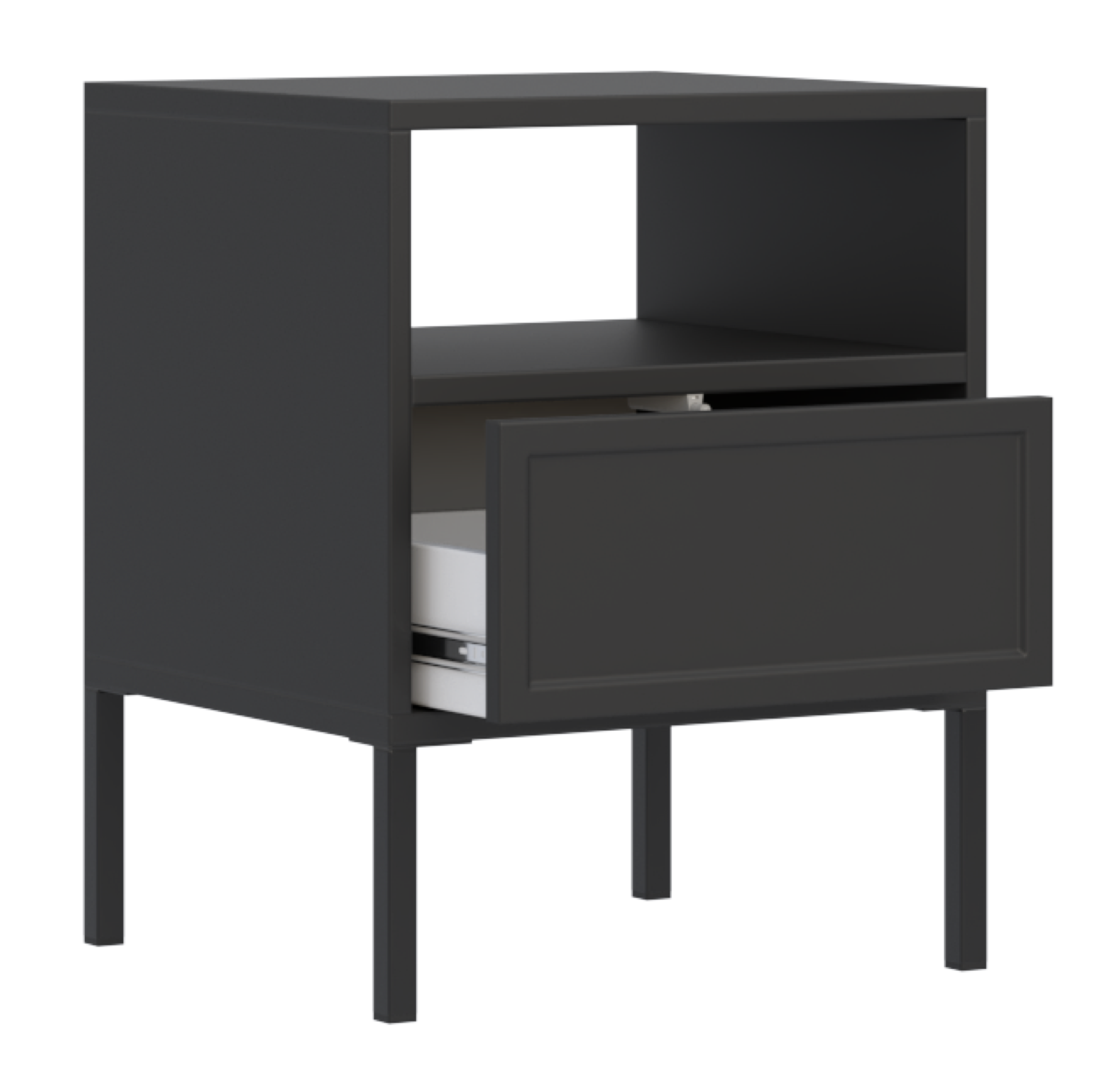 Nachttisch Velveto mit Schublade und Fach, 45 cm, schwarz