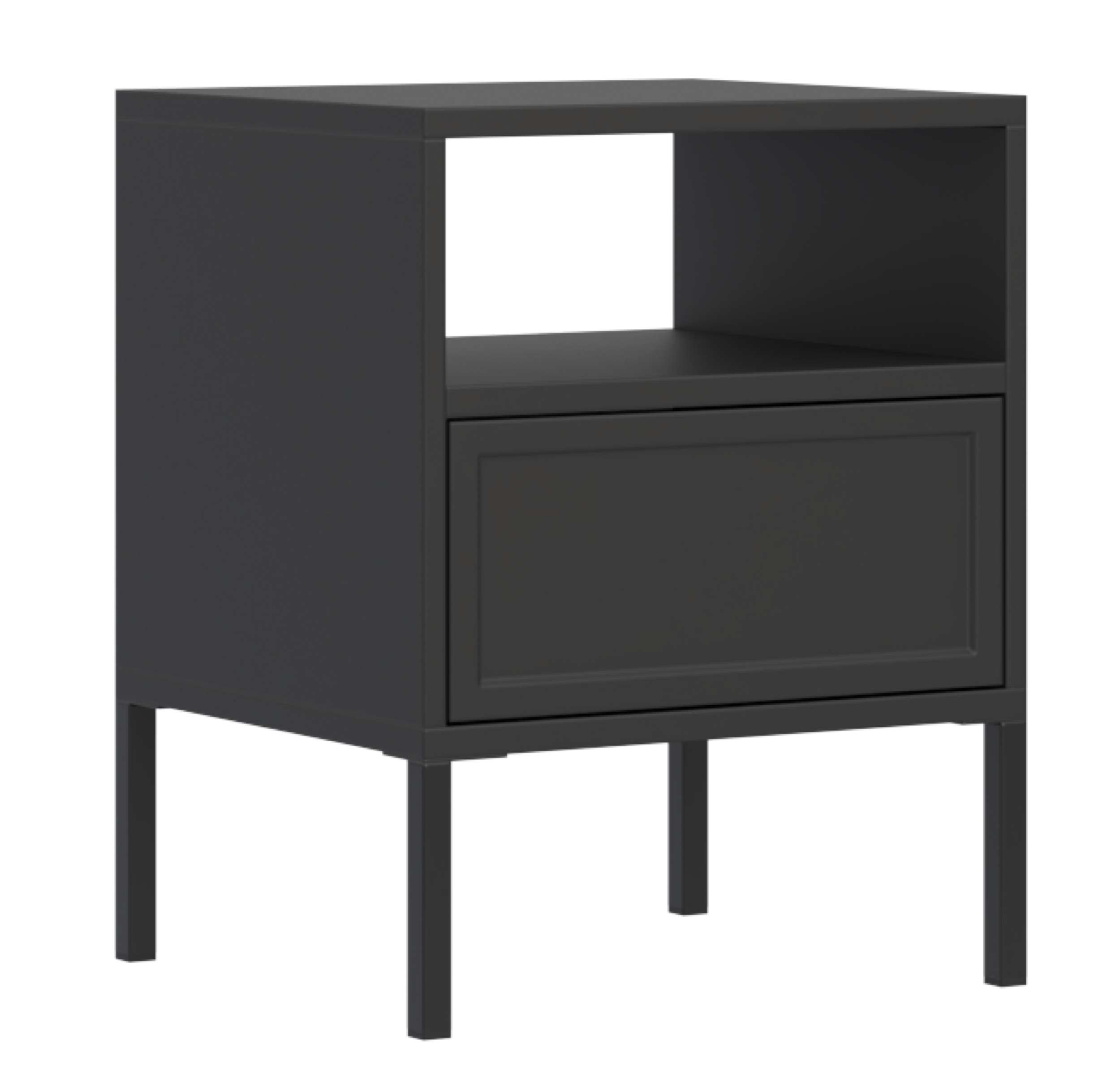 Nachttisch Velveto mit Schublade und Fach, 45 cm, schwarz
