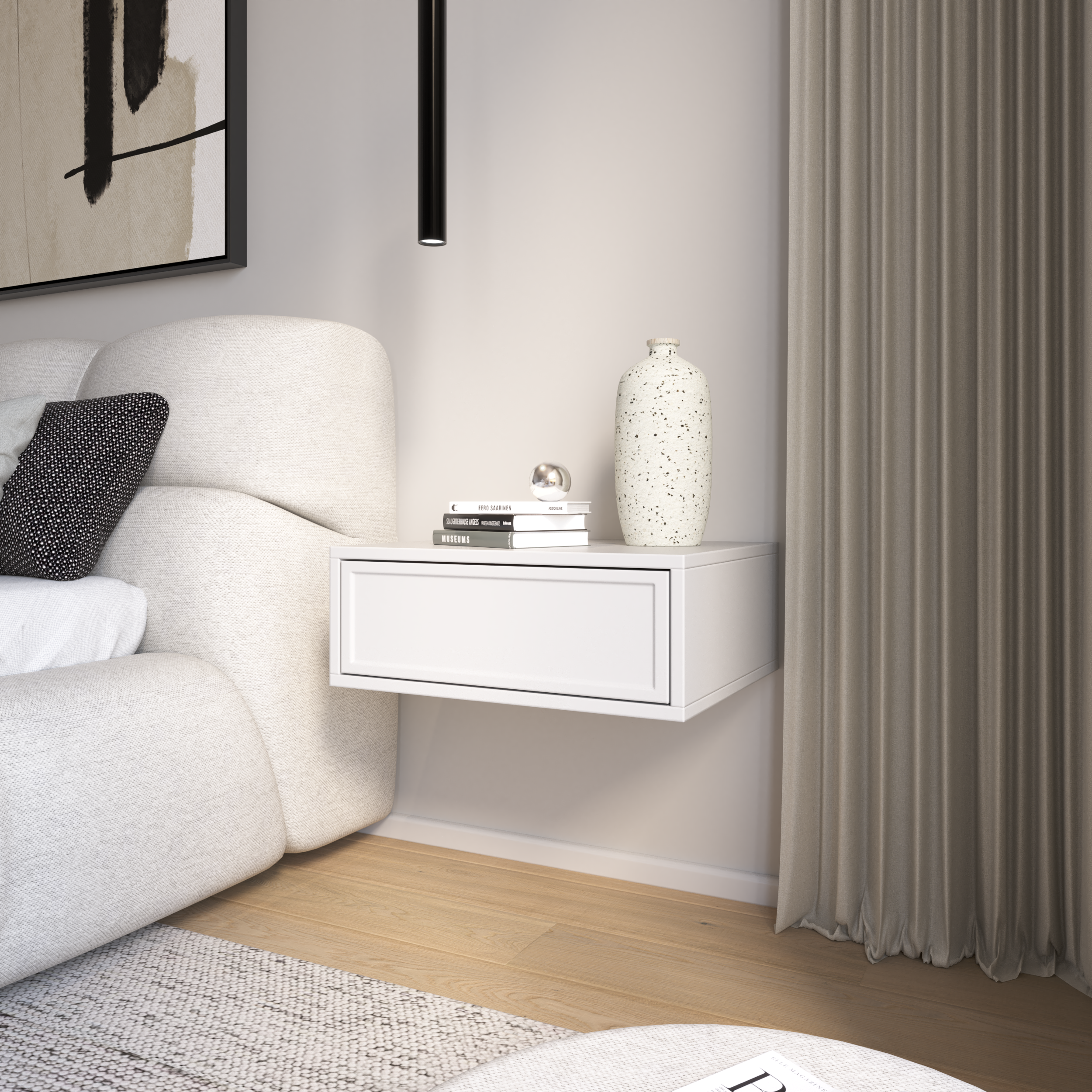 Hängender Nachtschrank Velveto mit Schublade 50 cm weiß