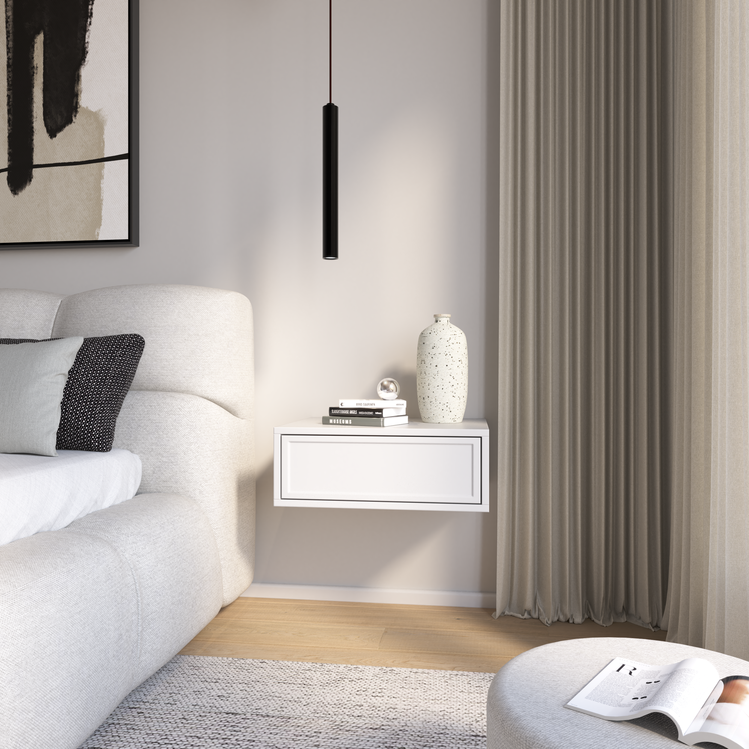 Hängender Nachtschrank Velveto mit Schublade 50 cm weiß