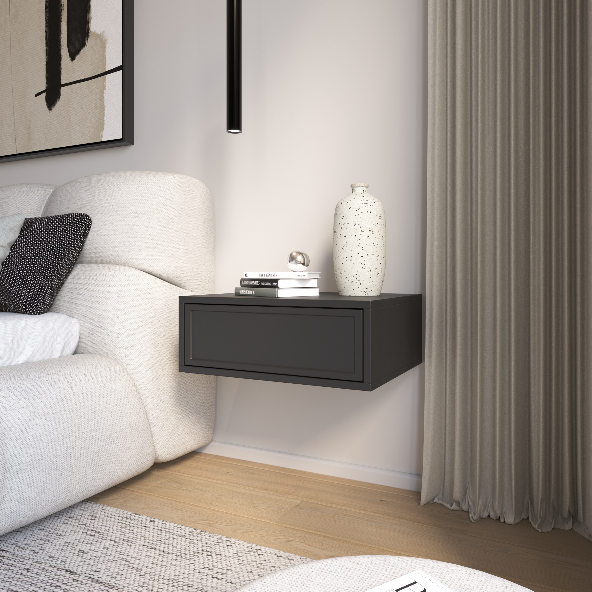 Hängender Nachttisch Velveto mit Schublade 50 cm schwarz