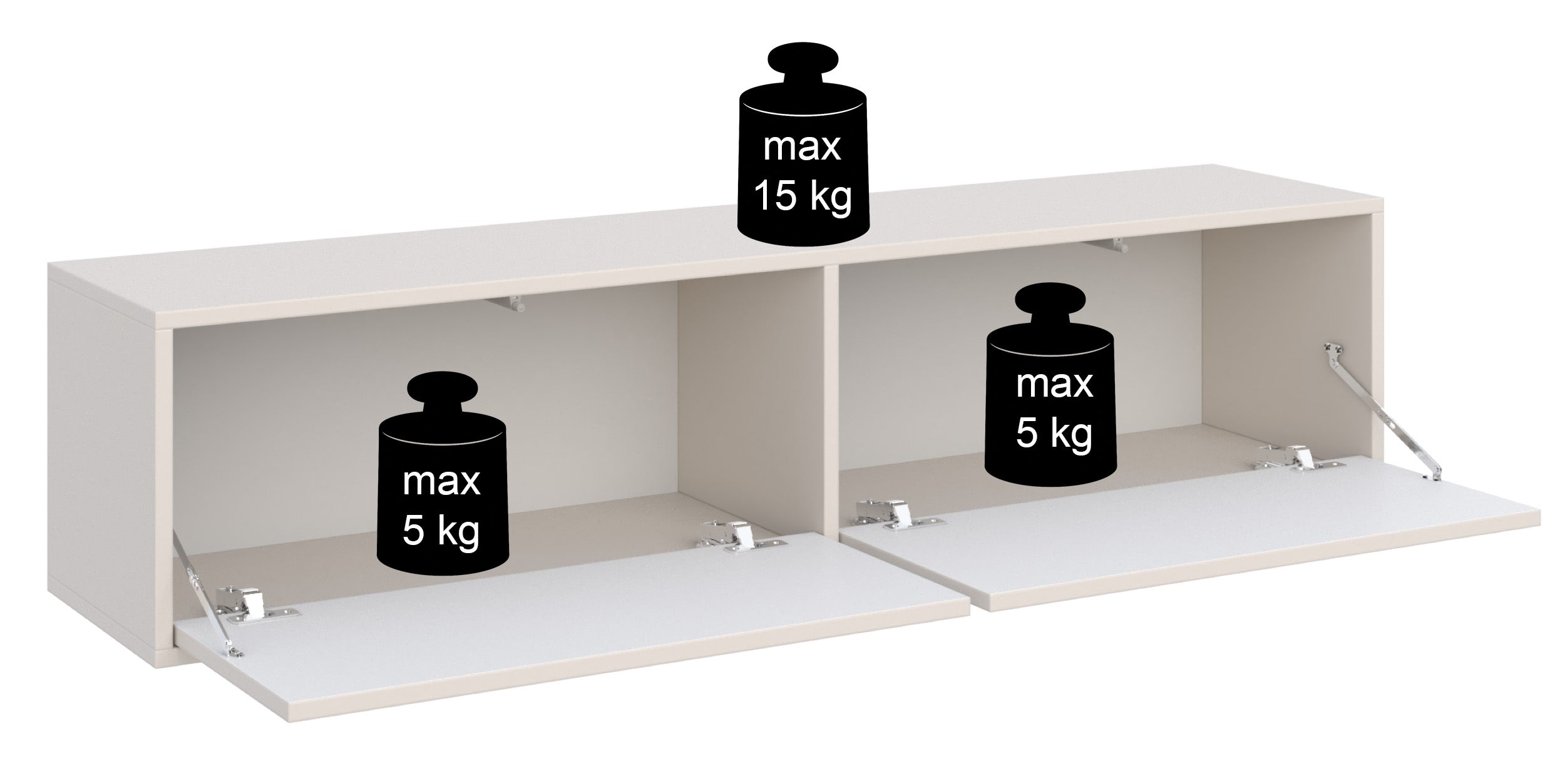 Hängender TV-Schrank Velveto mit zwei Klappen, 140 cm, Kaschmir