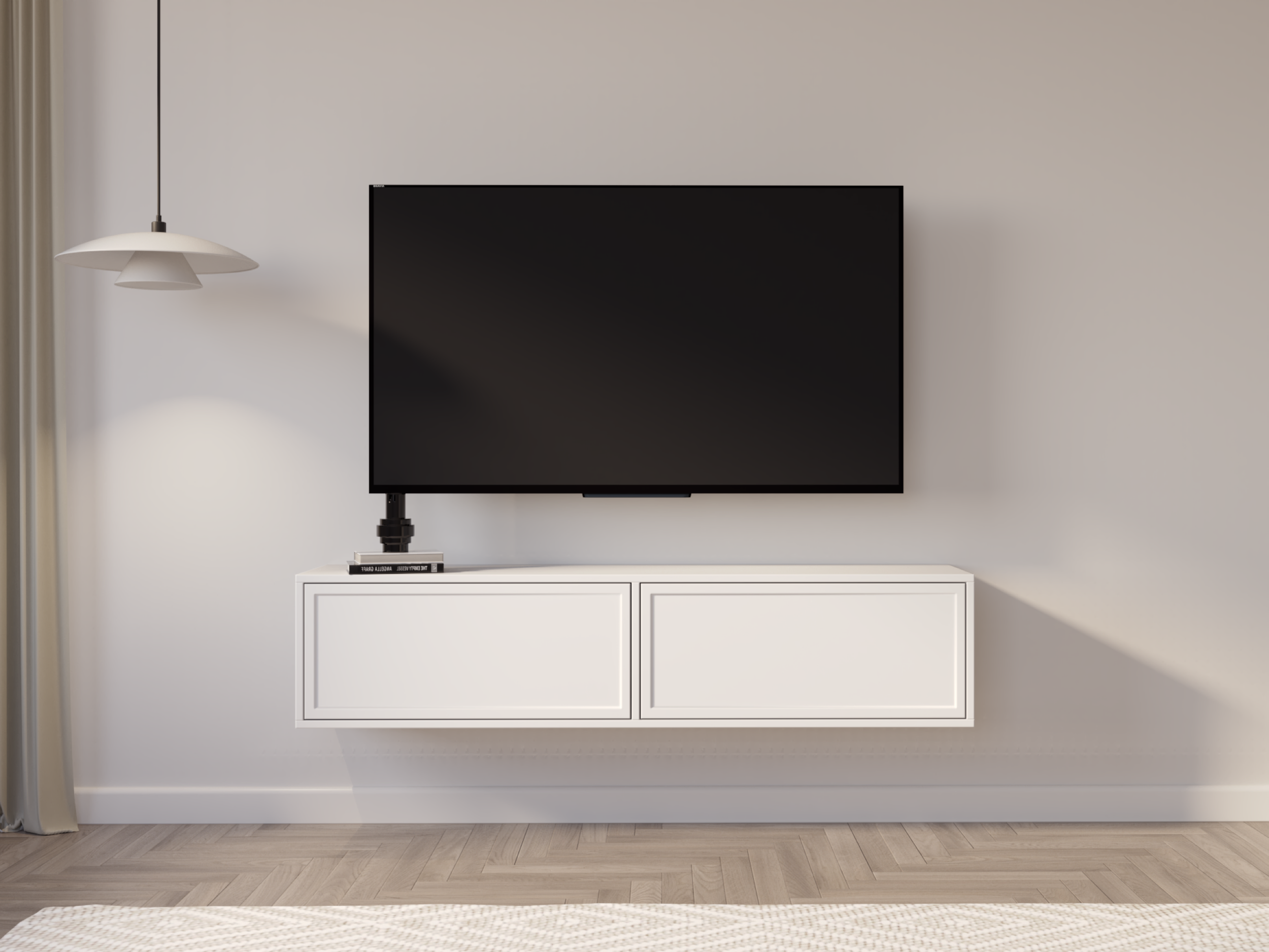 Hängender Velveto TV-Schrank mit zwei Klapptüren, 140 cm, weiß