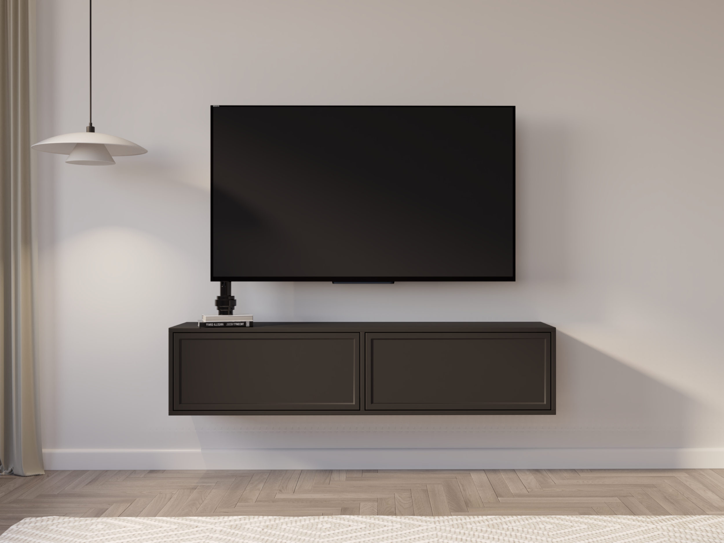 Hängender TV-Schrank Velveto mit zwei Klappen, 140 cm, schwarz