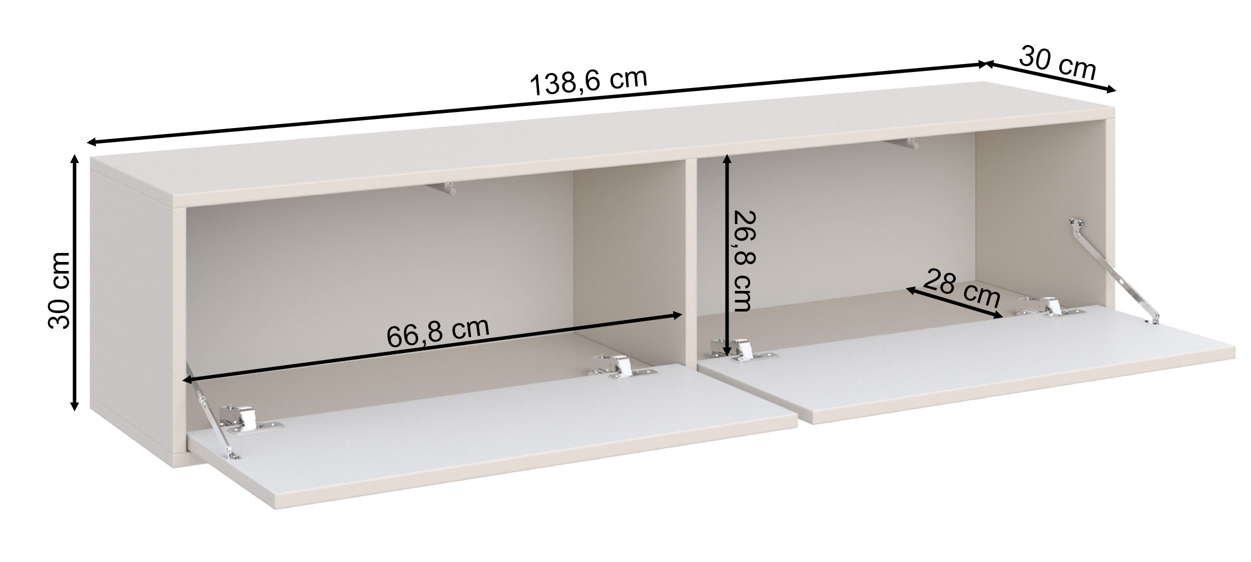 Hängender TV-Schrank Velveto mit zwei Klappen, 140 cm, Kaschmir
