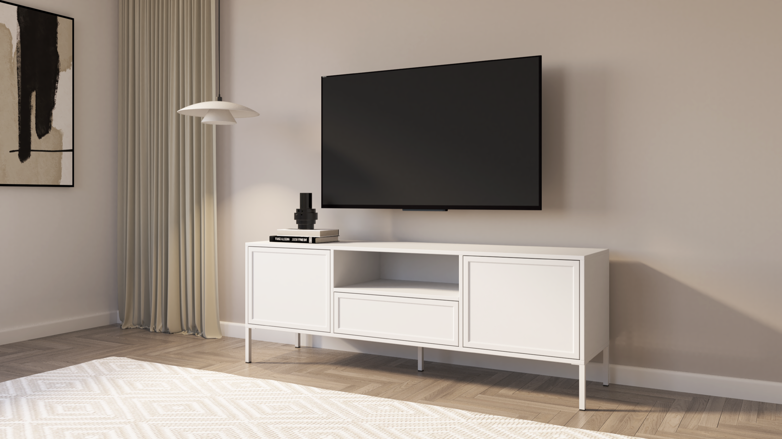 TV-Schrank Velveto, zweiflügelig mit Schublade und Nische, 160 cm, weiß