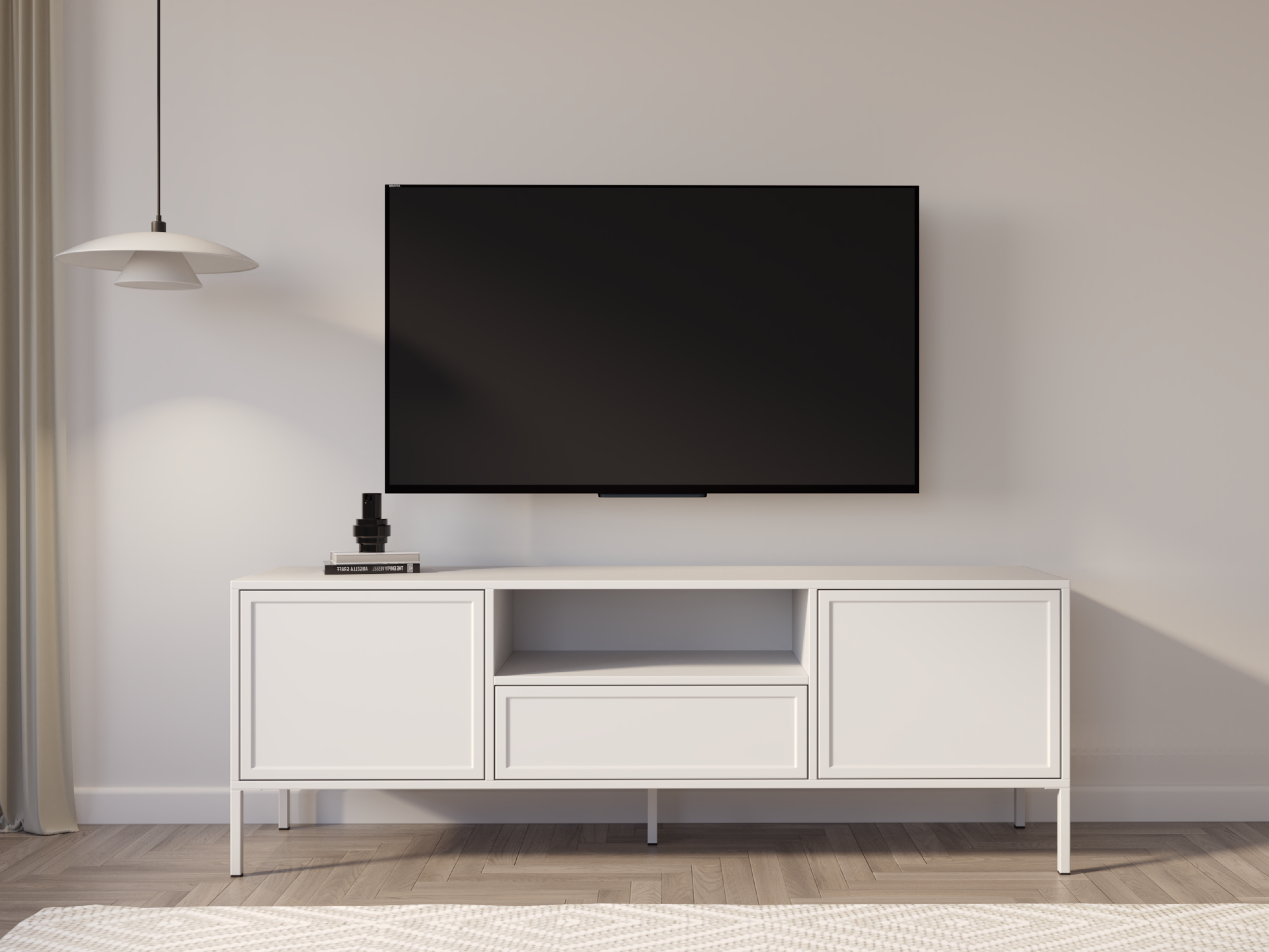 TV-Schrank Velveto, zweiflügelig mit Schublade und Nische, 160 cm, weiß