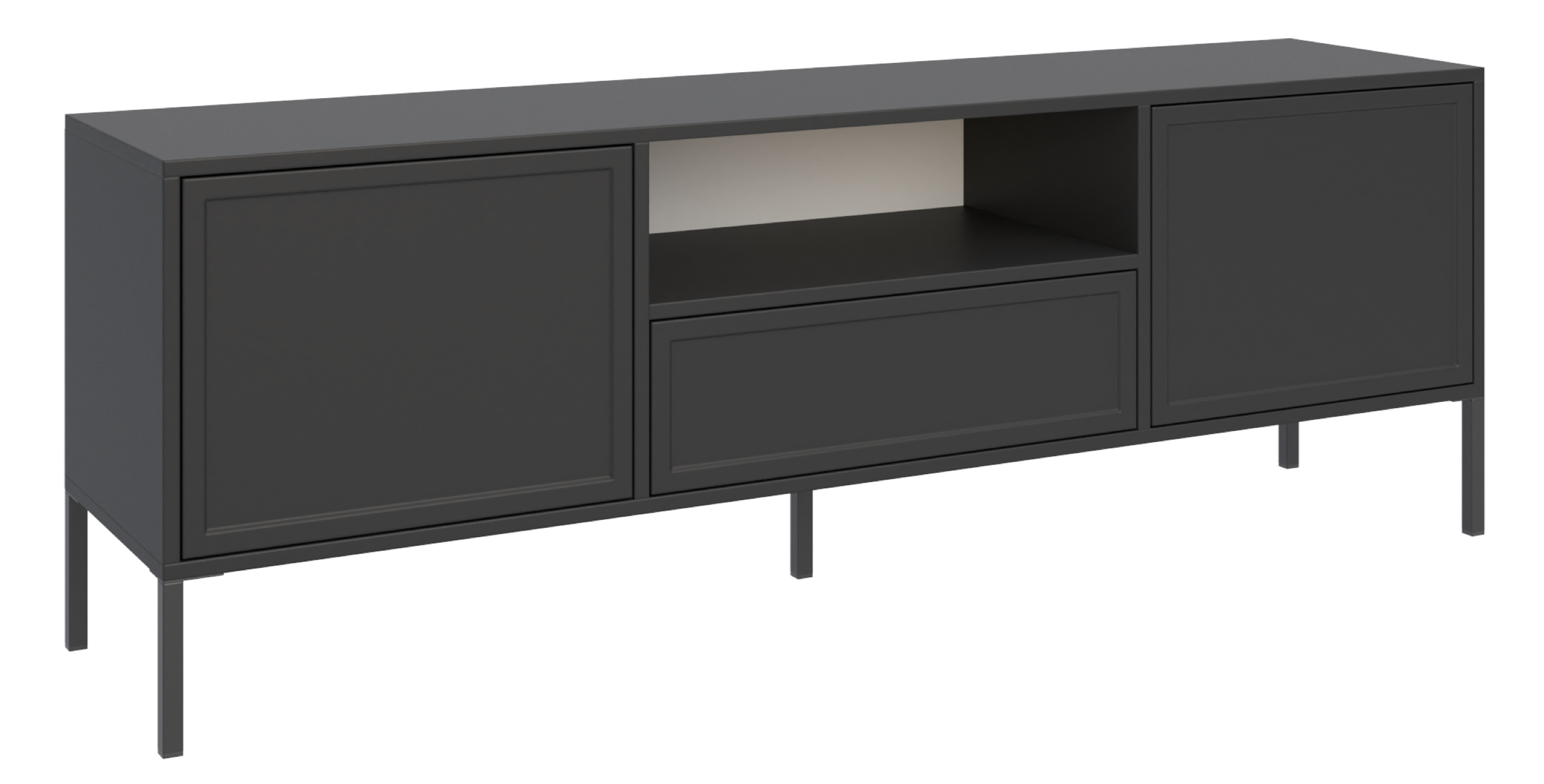 TV-Schrank Velveto, zweitürig mit Schublade und Nische, 160 cm, schwarz