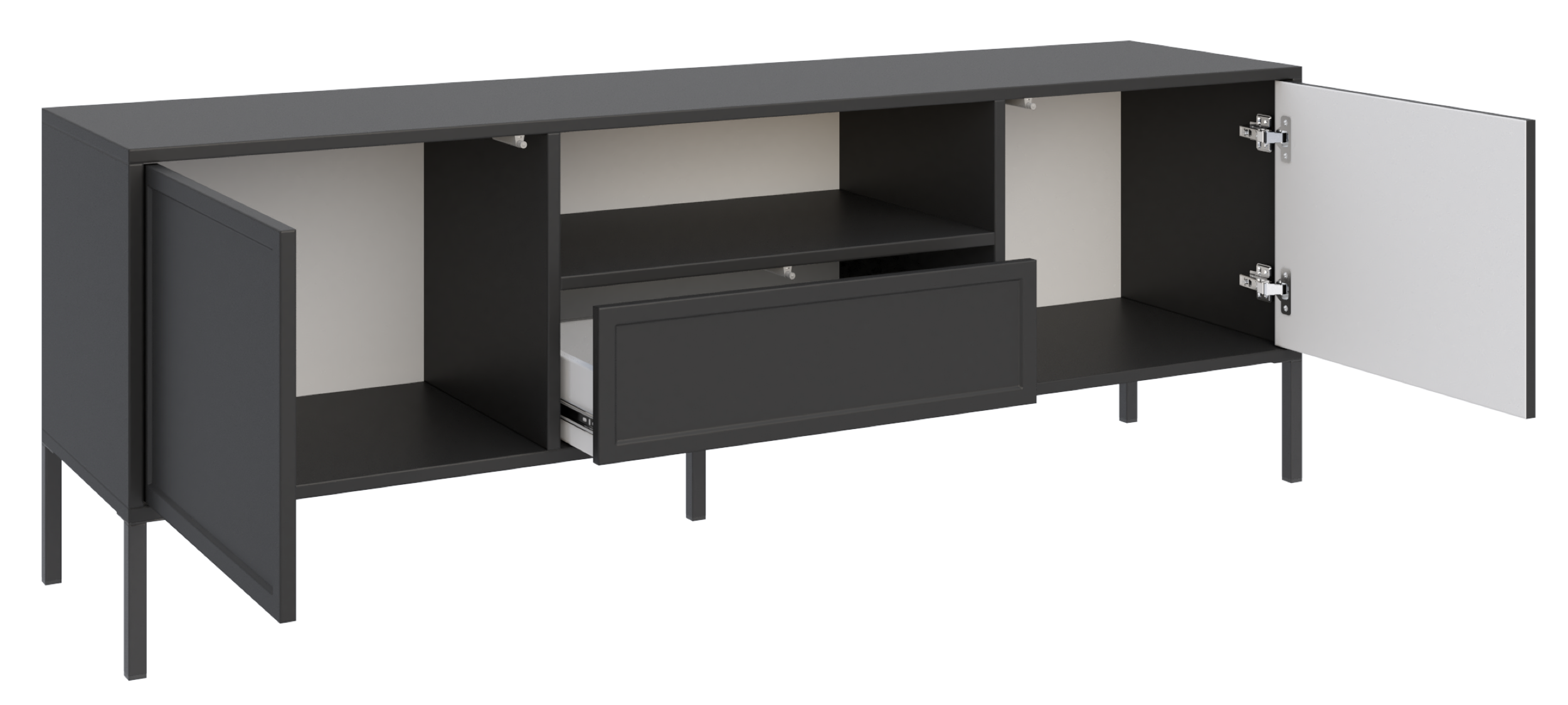 TV-Schrank Velveto, zweitürig mit Schublade und Nische, 160 cm, schwarz