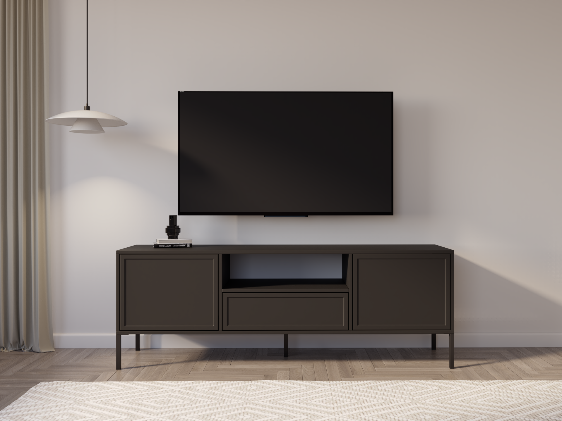 TV-Schrank Velveto, zweitürig mit Schublade und Nische, 160 cm, schwarz