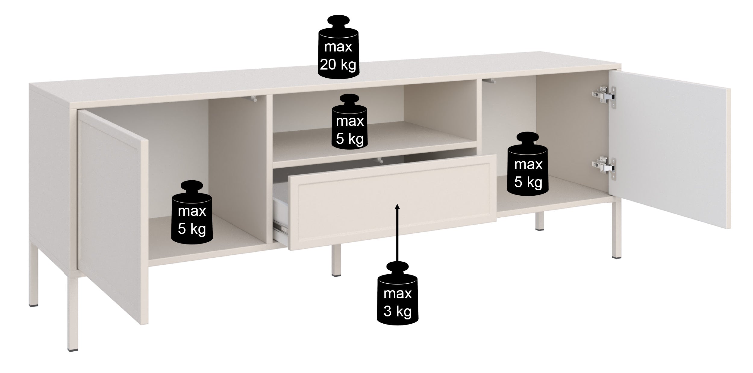 TV-Schrank Velveto, zweitürig mit Schublade und Nische, 160 cm, schwarz