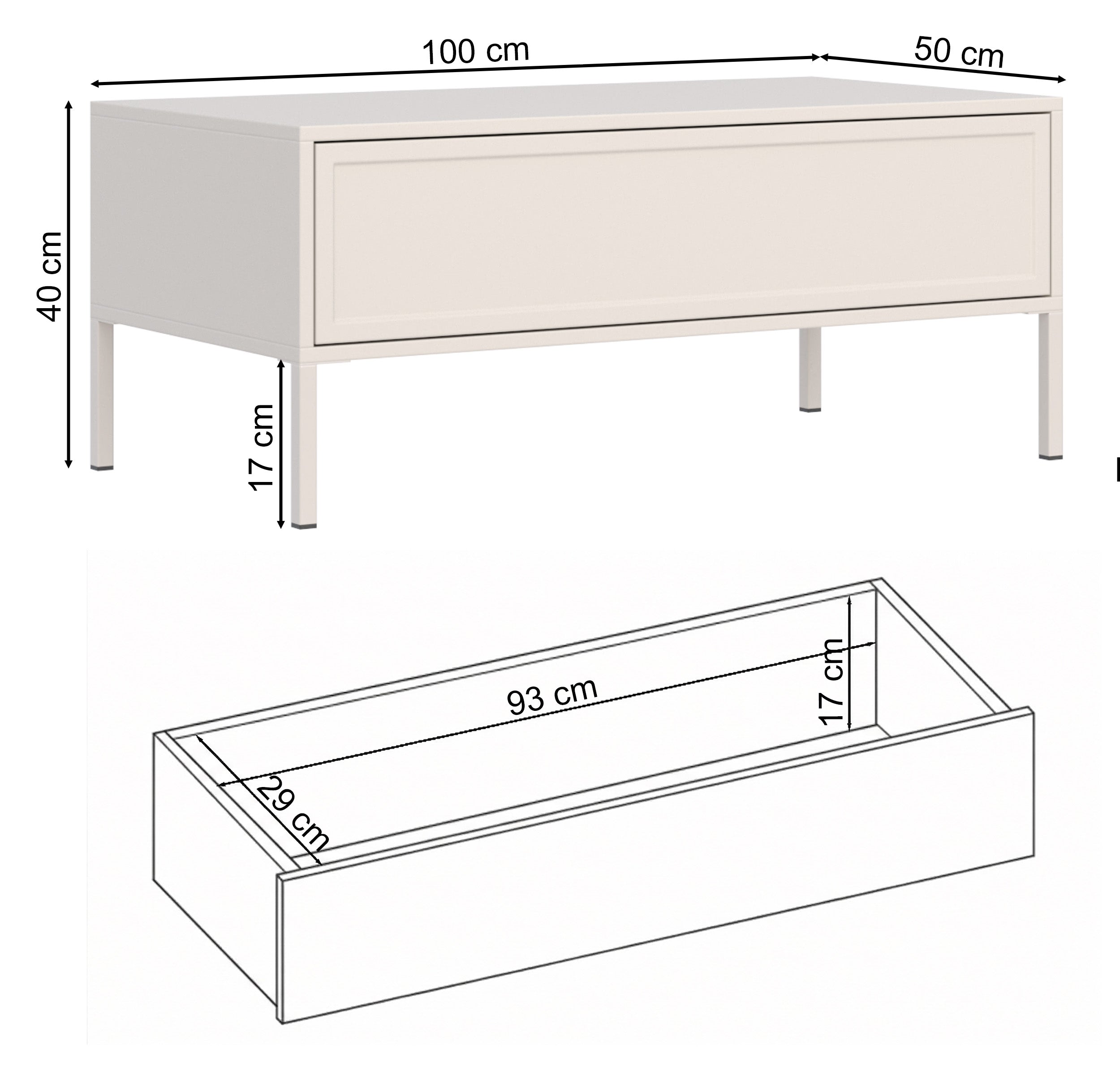Velveto Couchtisch mit Schublade 100x50 cm Kaschmir