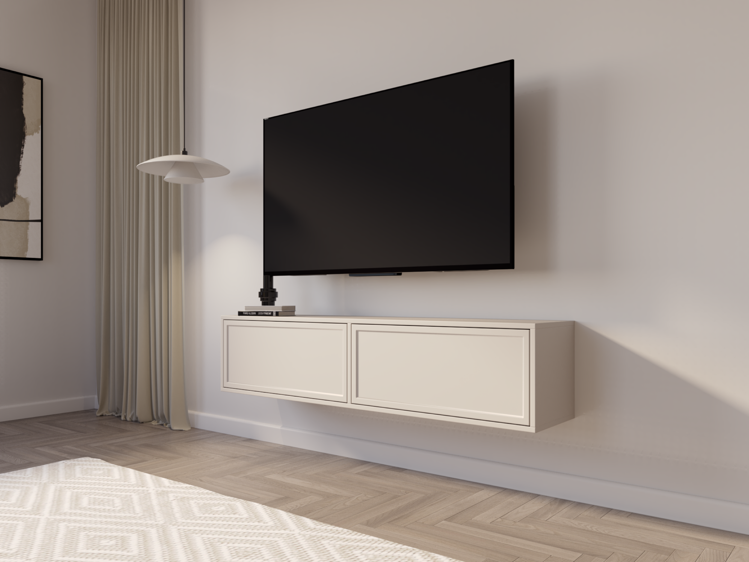 Hängender TV-Schrank Velveto mit zwei Klappen, 140 cm, Kaschmir