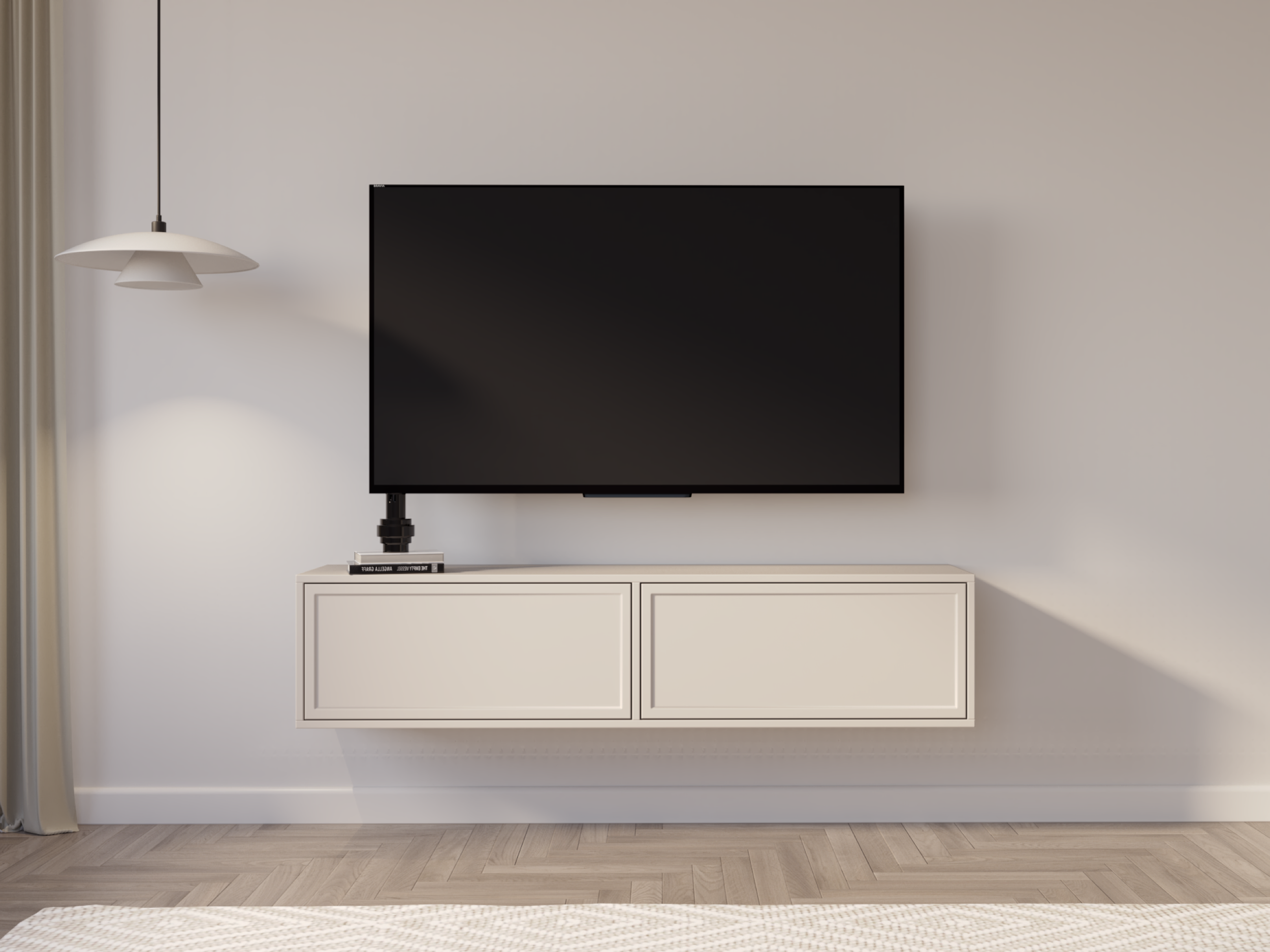 Hängender TV-Schrank Velveto mit zwei Klappen, 140 cm, Kaschmir