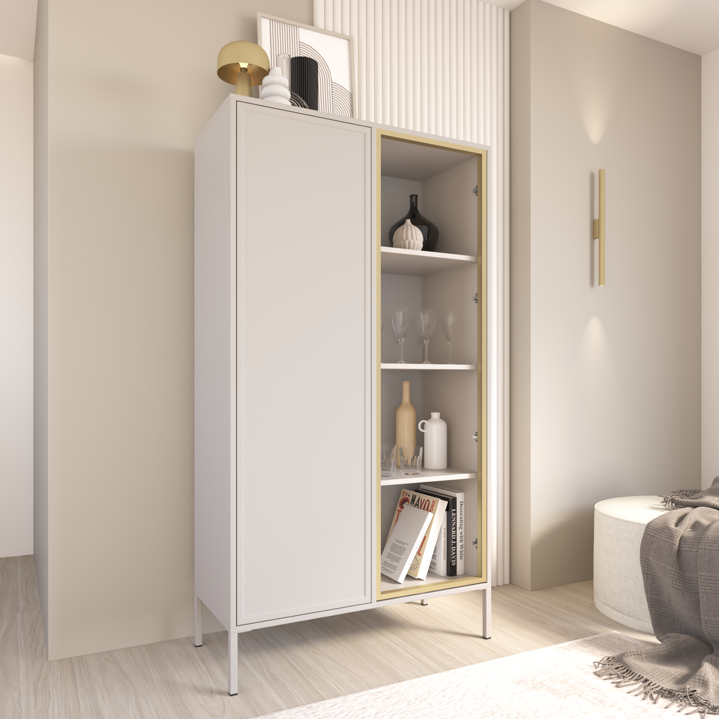 Zweiflügeliger Velveto-Schrank mit 90 cm Glasfront in Kaschmir