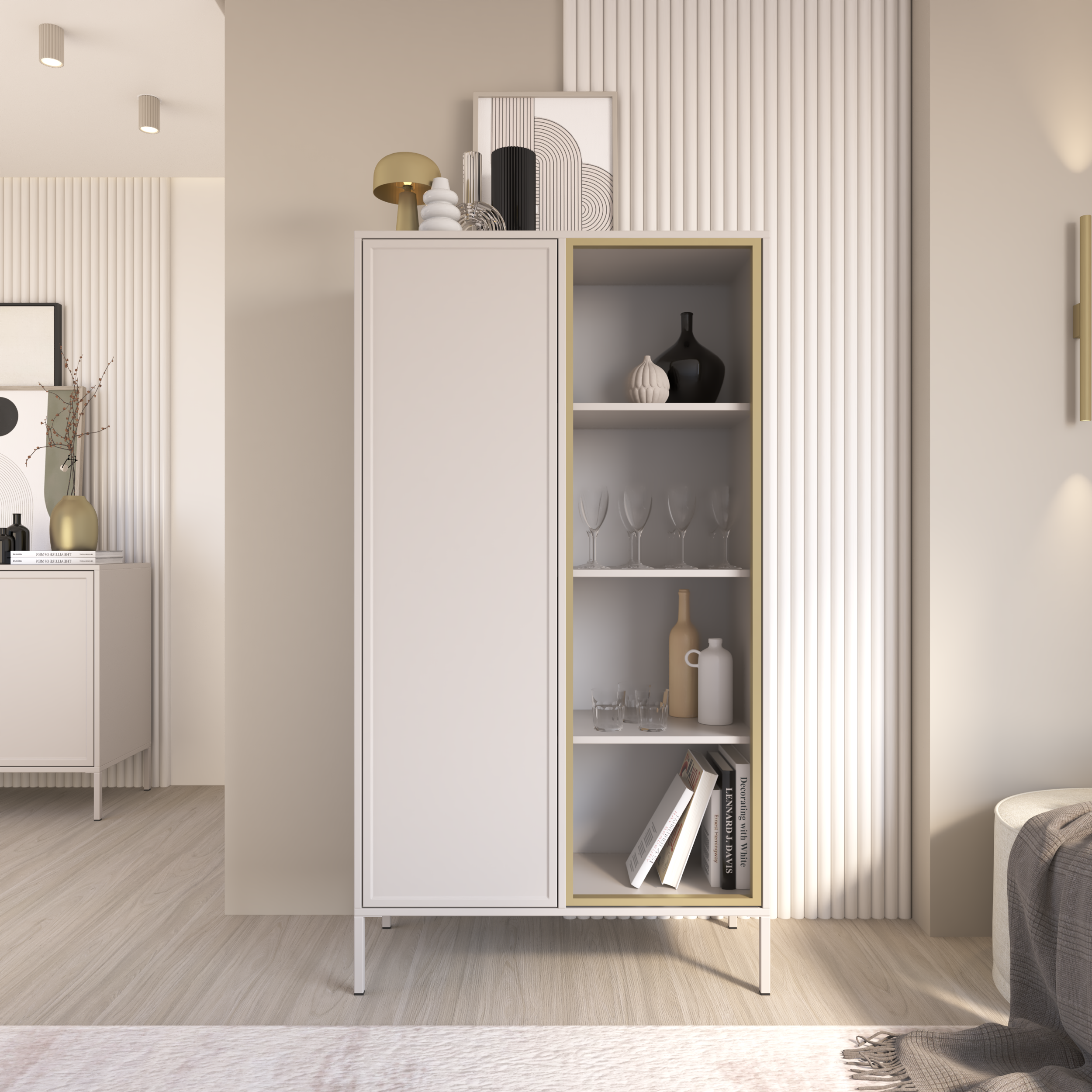 Zweiflügeliger Velveto-Schrank mit 90 cm Glasfront in Kaschmir