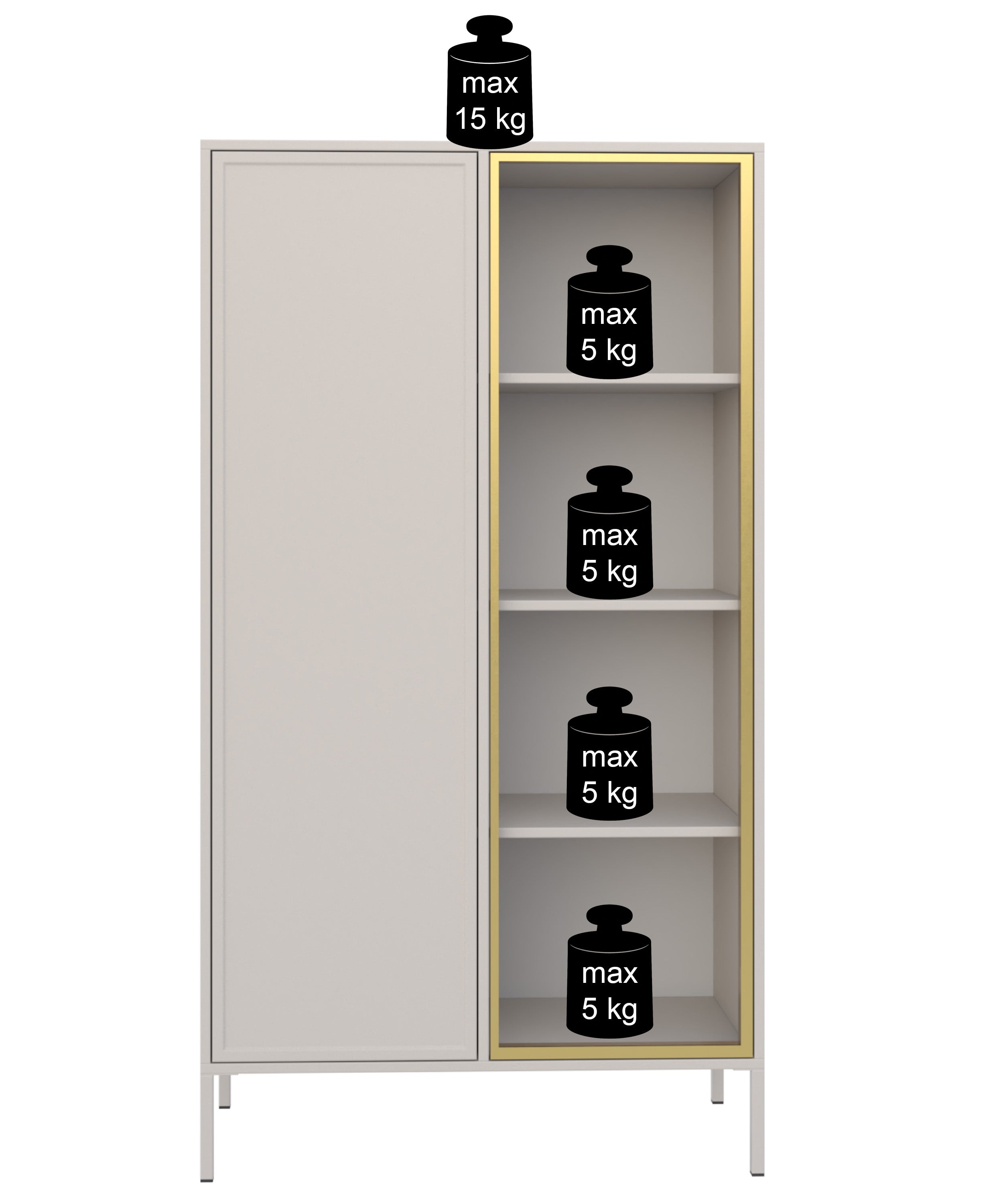 Zweiflügeliger Velveto-Schrank mit 90 cm Glasfront in Kaschmir