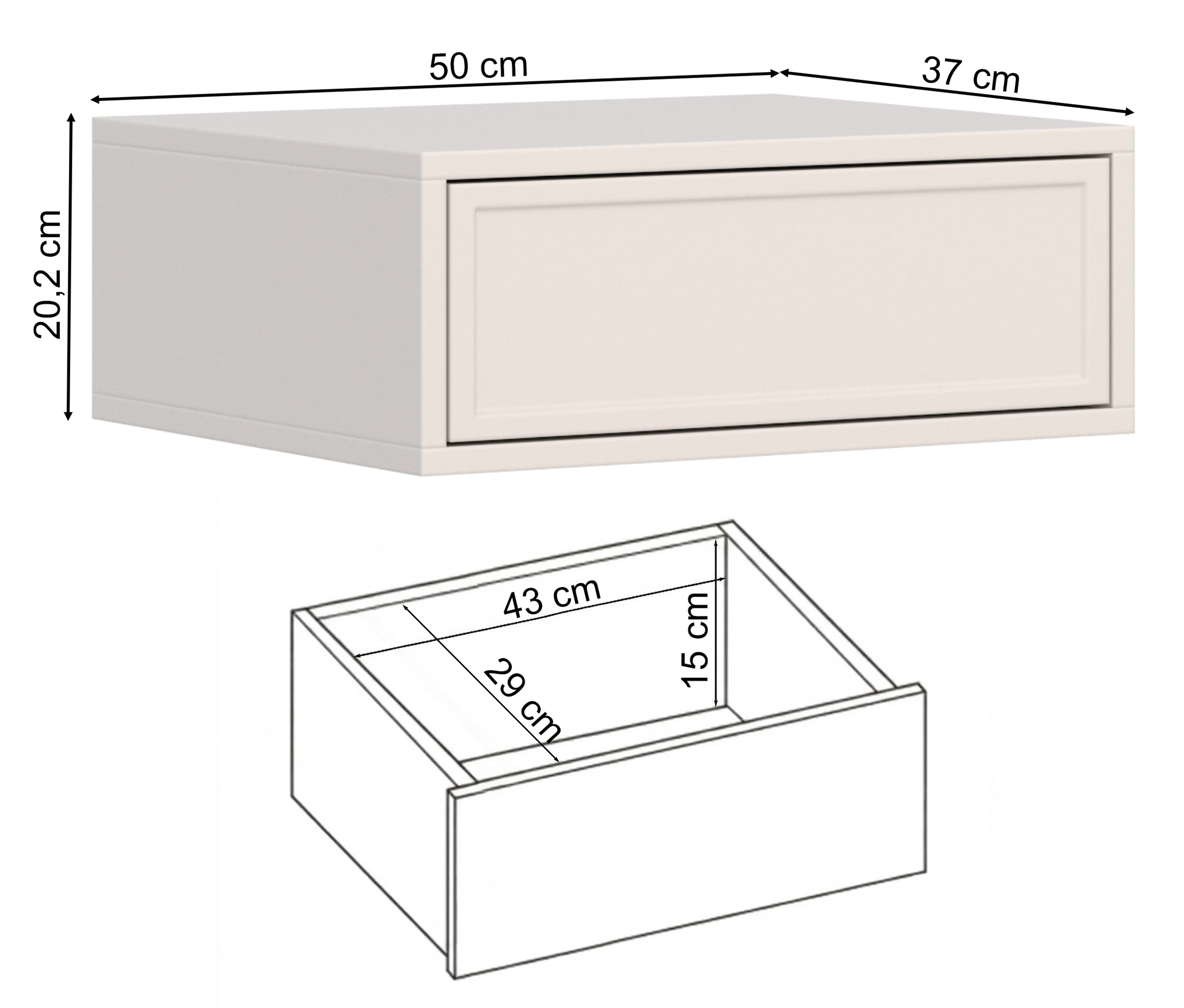 Hängender Nachttisch Velveto mit Schublade 50 cm Kaschmir