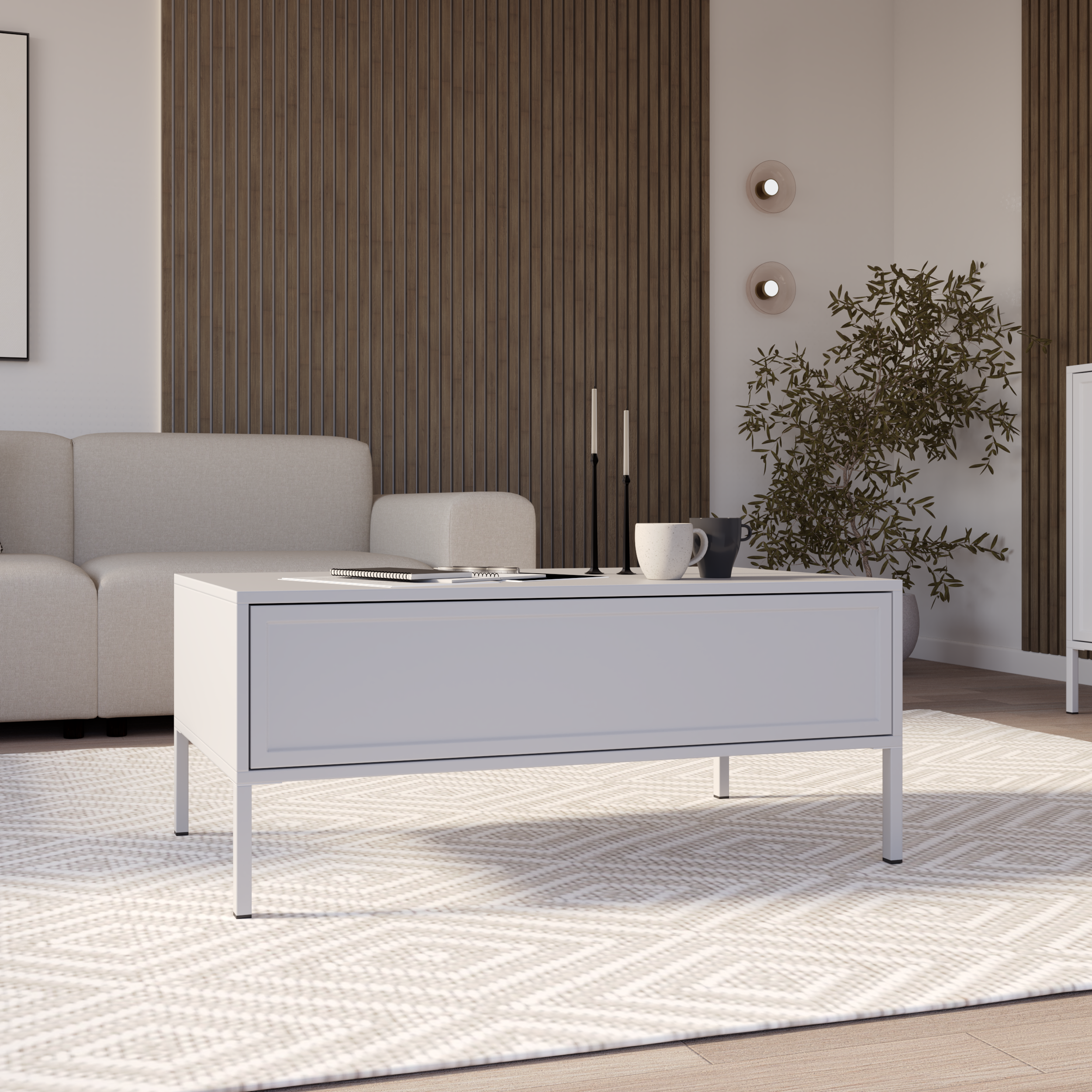Velveto Couchtisch mit Schublade 100x50 cm weiß