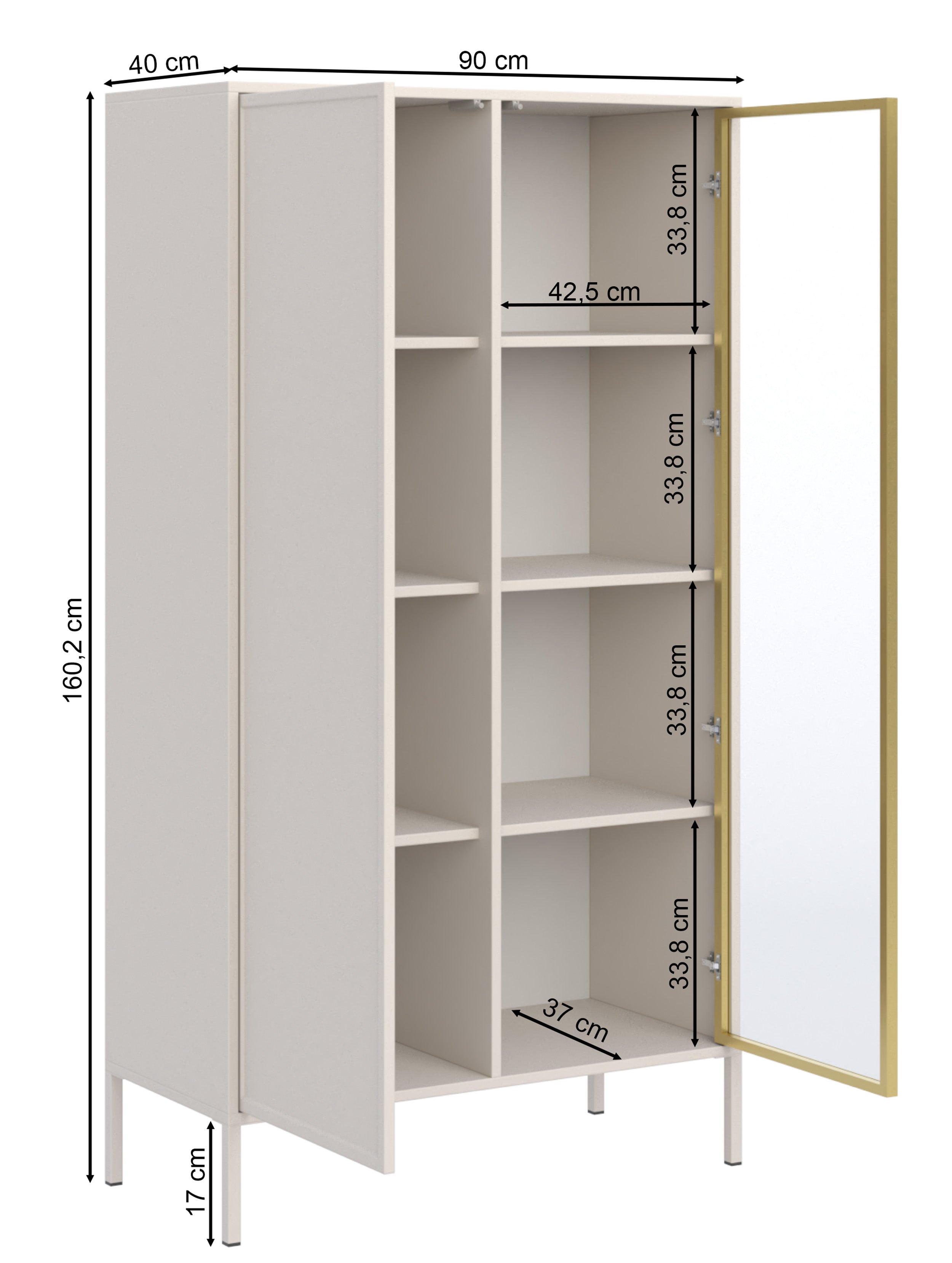 Zweiflügeliger Velveto-Schrank mit 90 cm Glasfront in Kaschmir