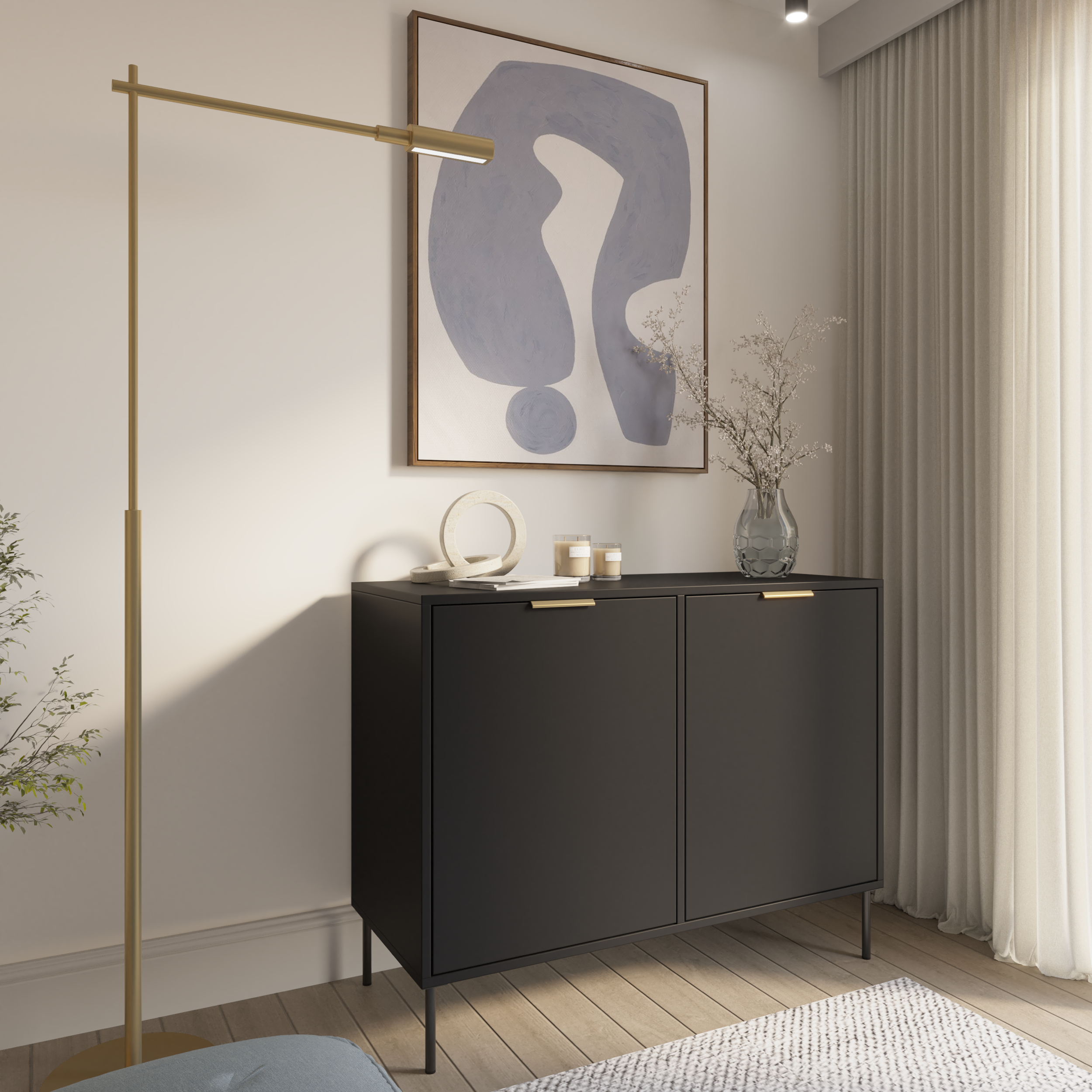 Zweiturige Kommode Vena 100 cm schwarz