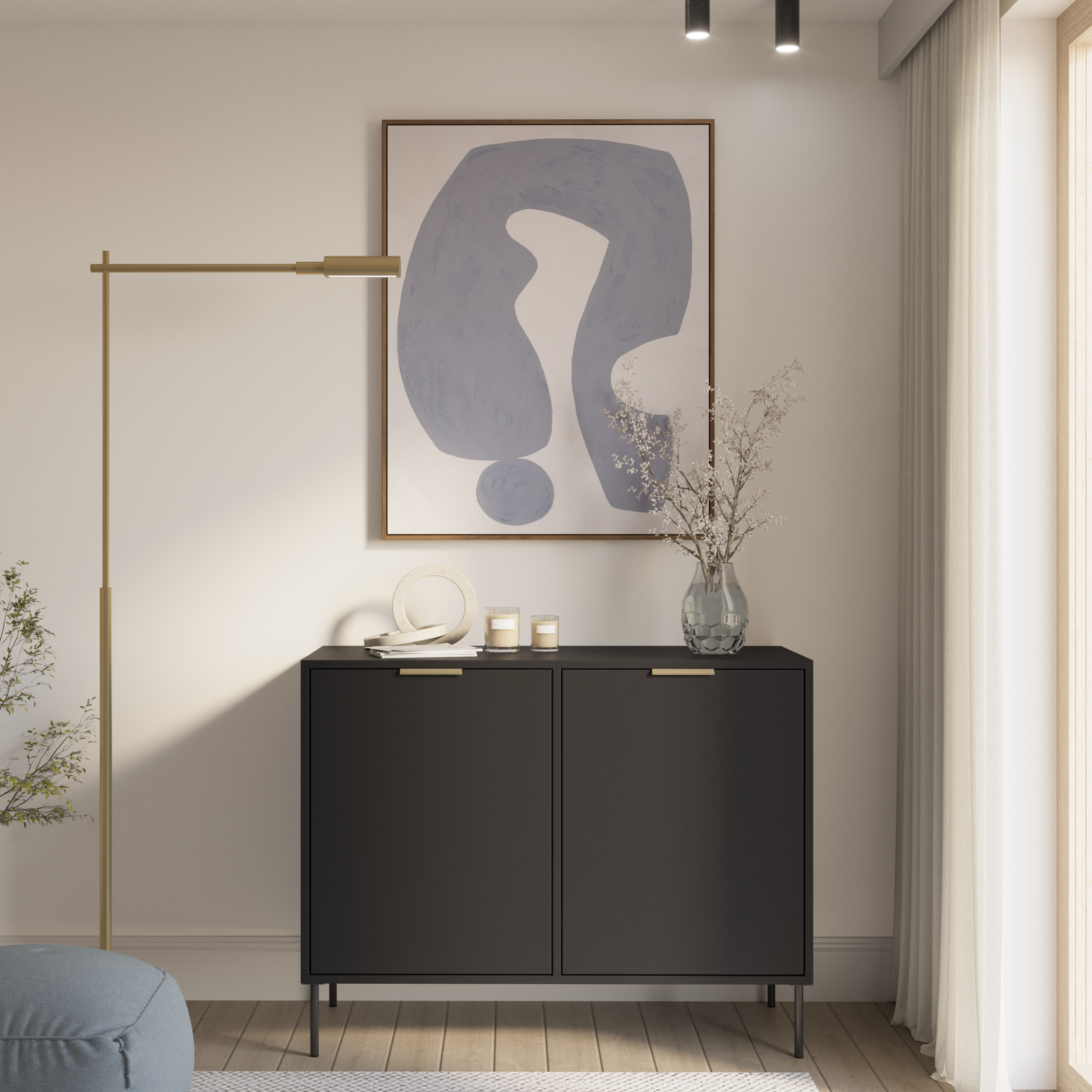 Zweiturige Kommode Vena 100 cm schwarz