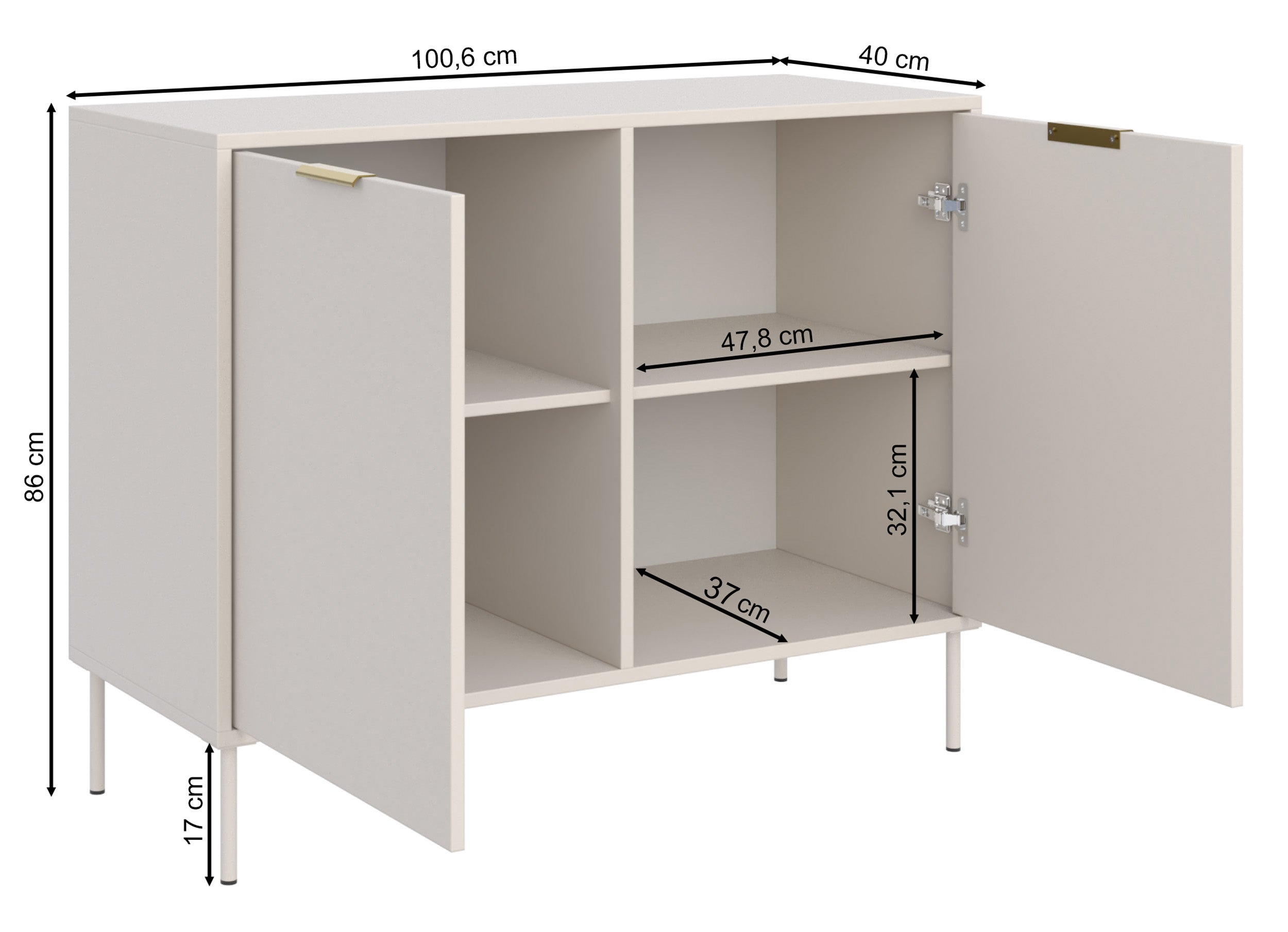 Zweitrüriger Vena-Kommode 100 cm Kaschmir