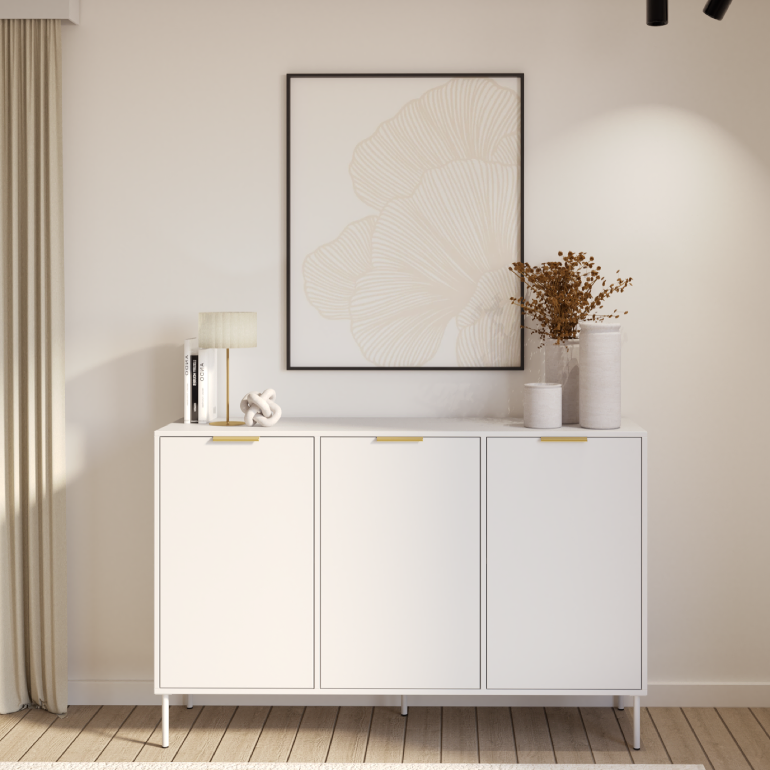 Drehtür-Kommode Vena 150 cm Weiß