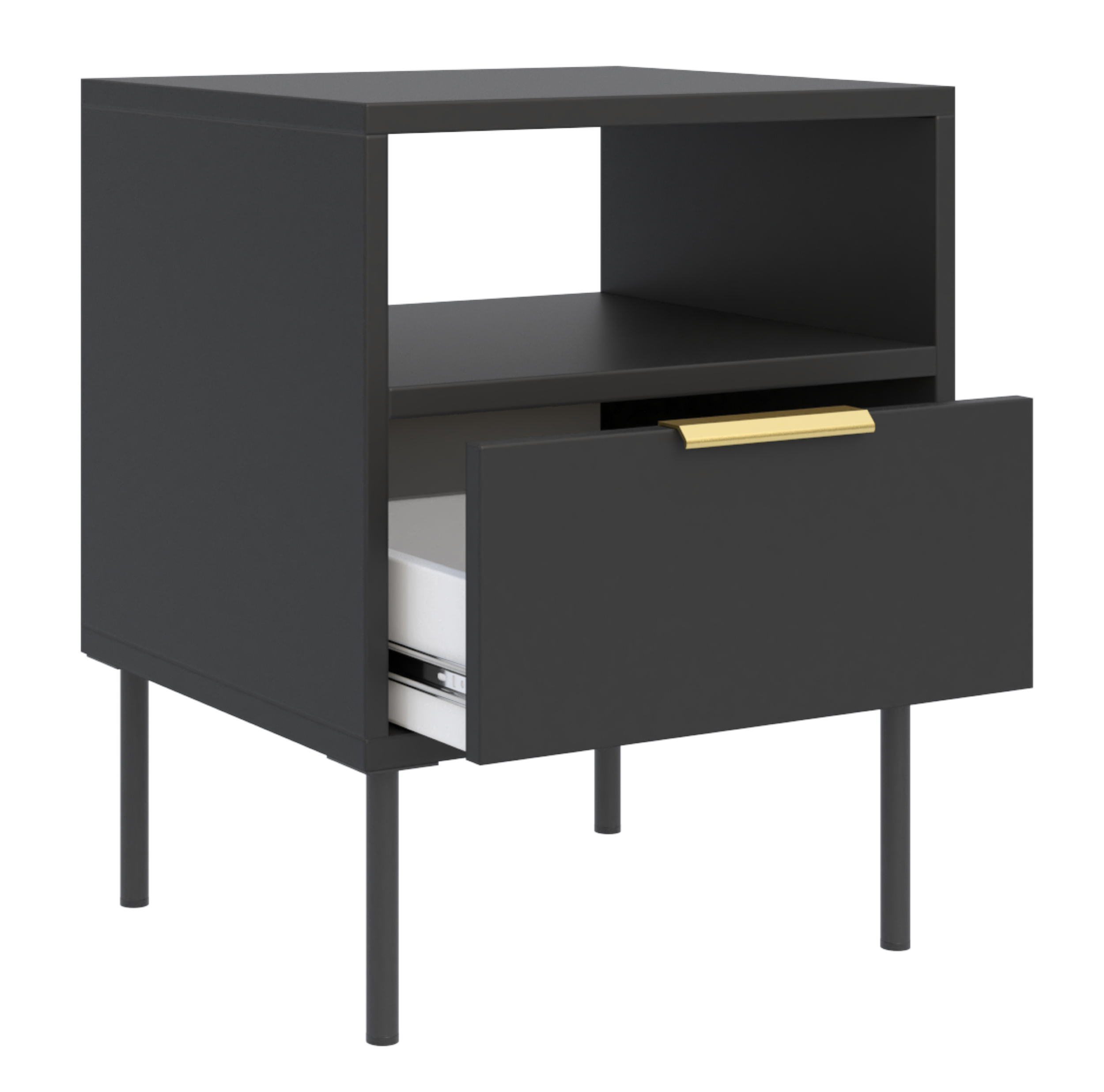 Nachttisch Vena mit Schublade und Fach 45 cm Schwarz