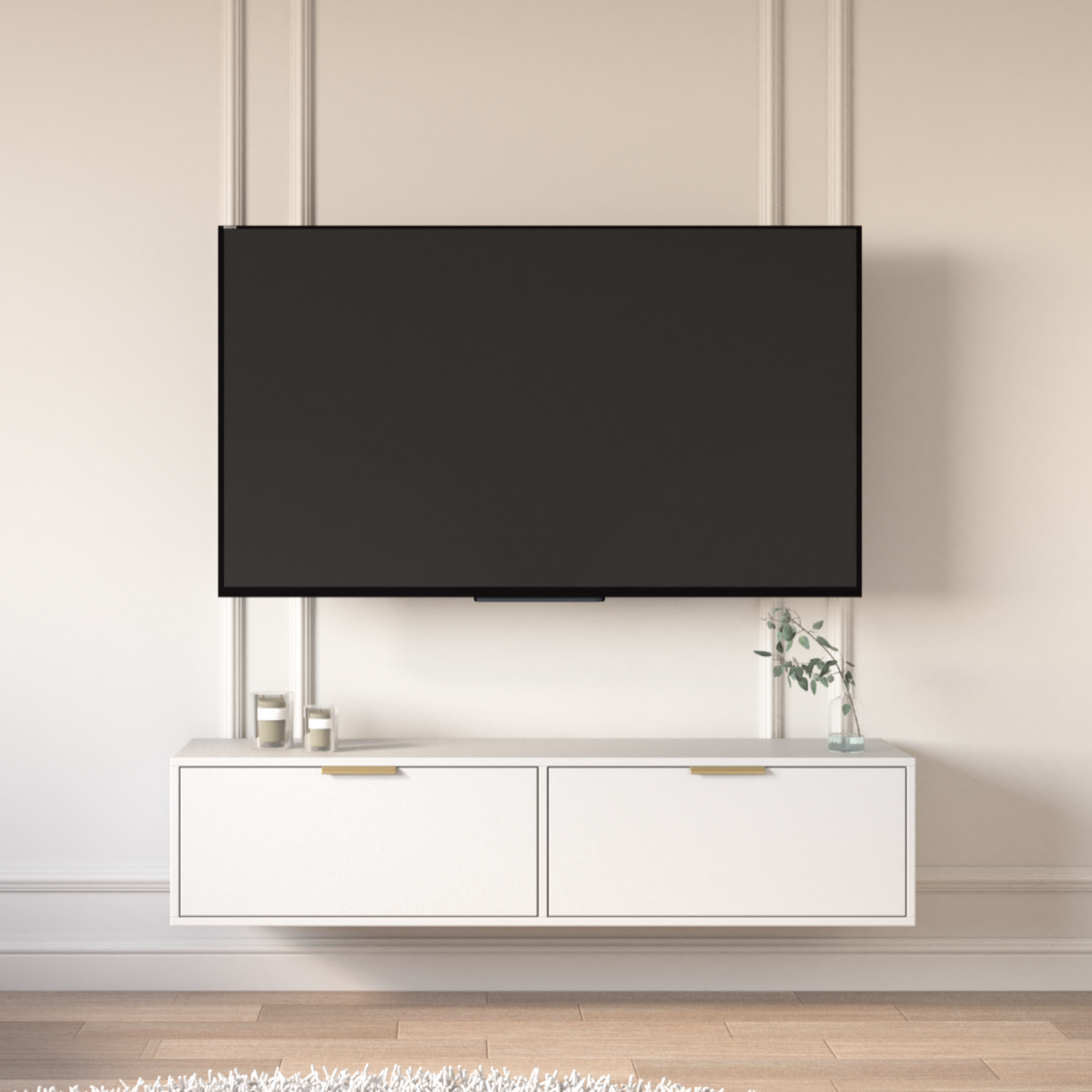 Hängender TV-Schrank Vena mit zwei Klappen, 140 cm, weiß