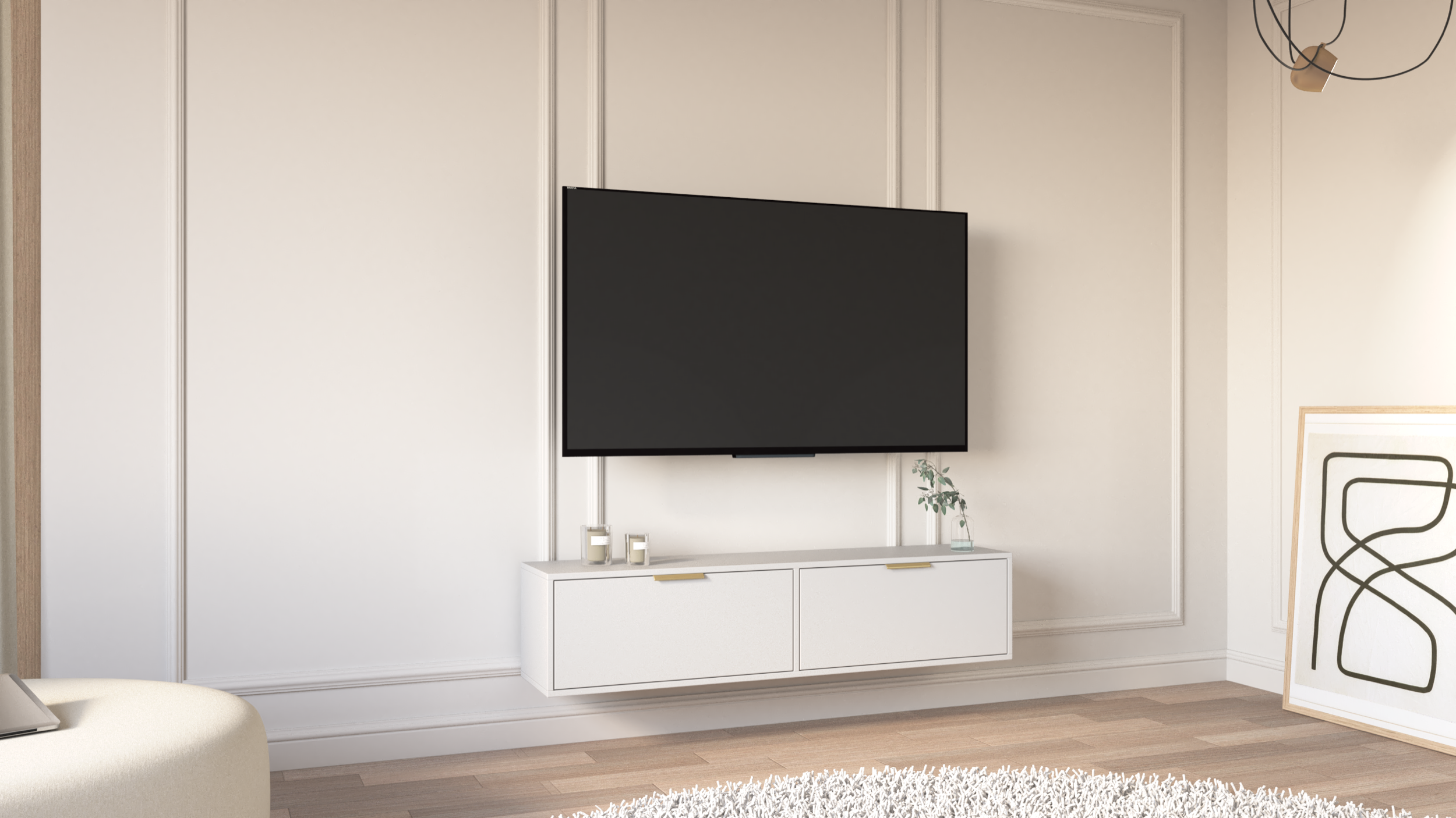 Hängender TV-Schrank Vena mit zwei Klappen, 140 cm, weiß