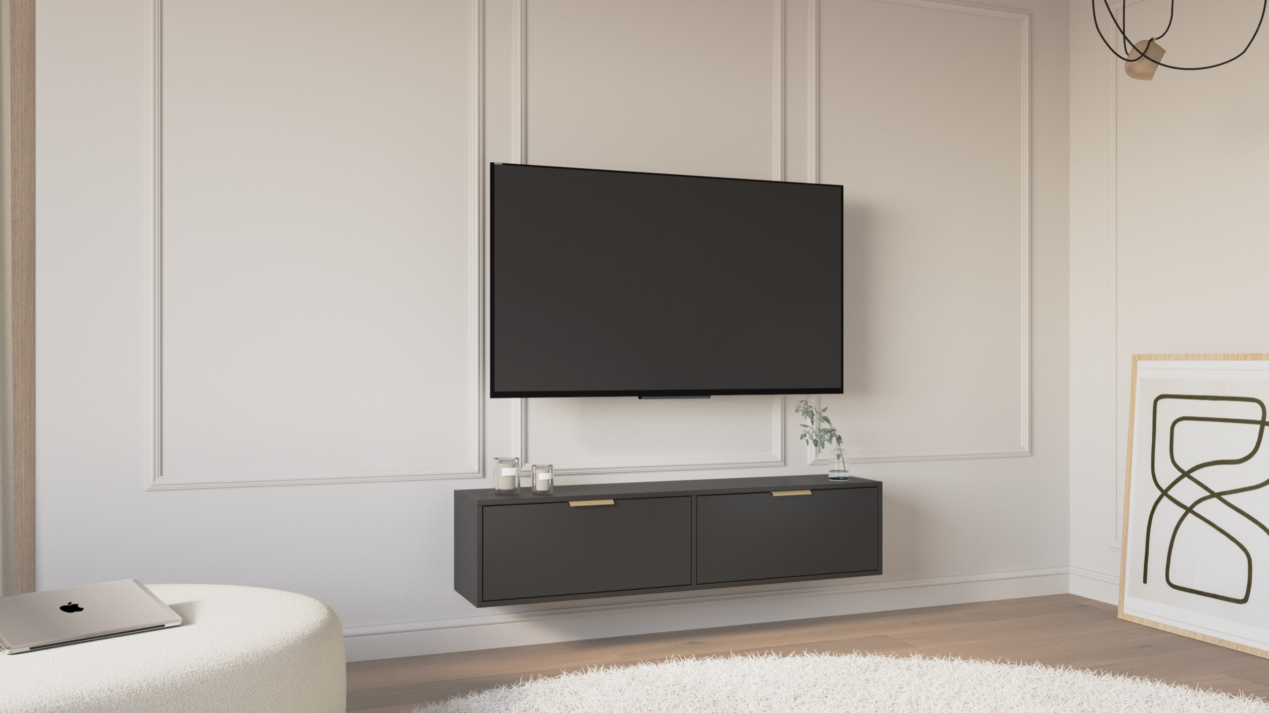 Hängender TV-Schrank Vena mit zwei Klappen, 140 cm, schwarz