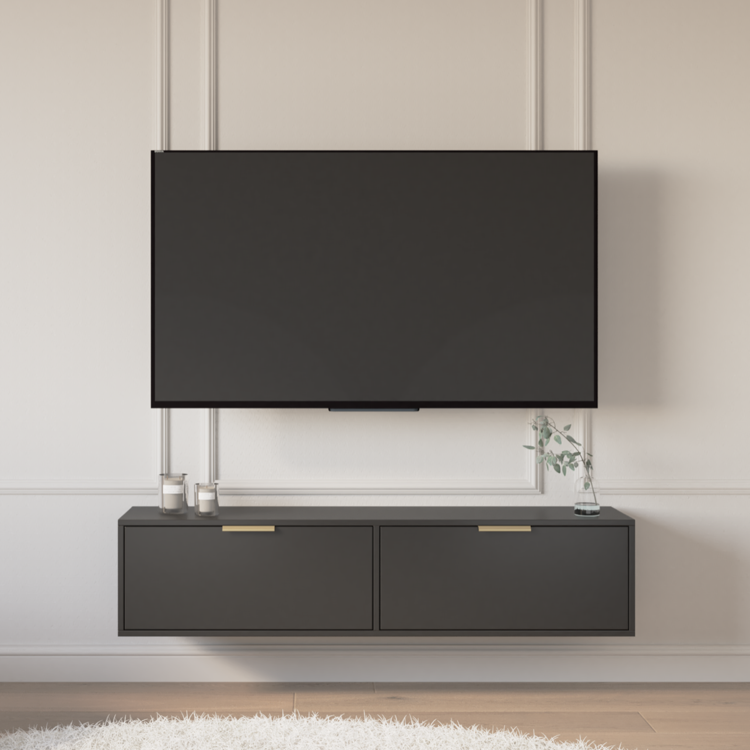 Hängender TV-Schrank Vena mit zwei Klappen, 140 cm, schwarz