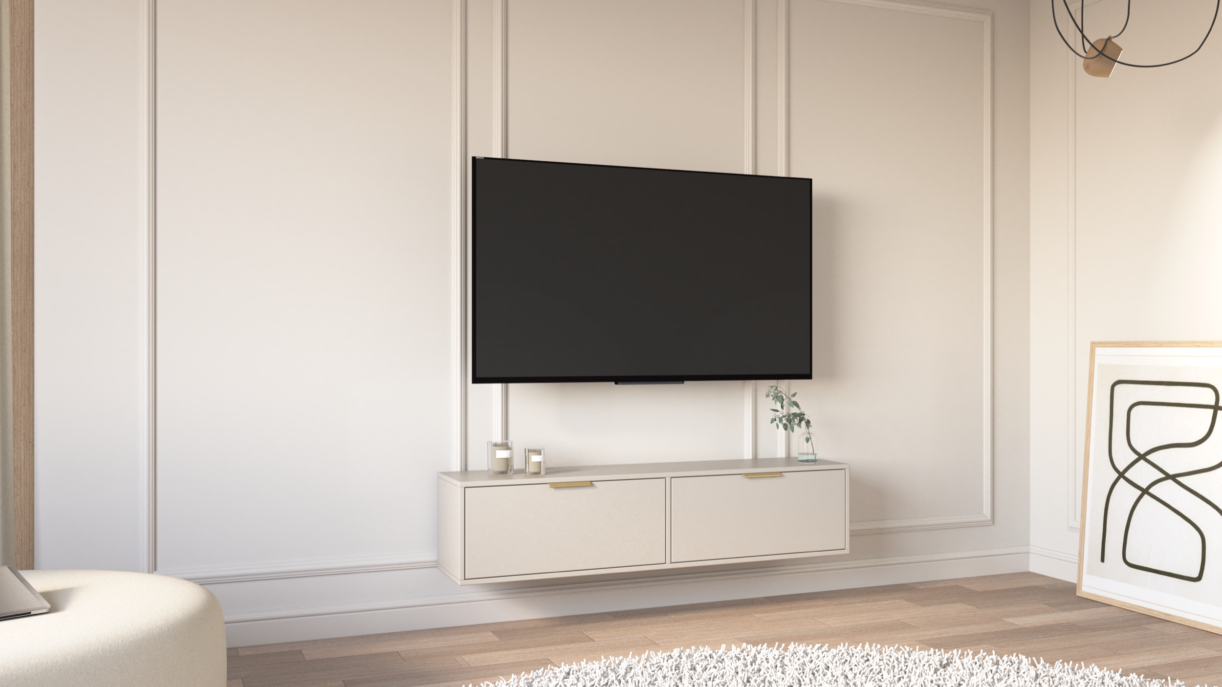 Hängender TV-Schrank Vena mit zwei Klappen, 140 cm, Kaschmirfarben