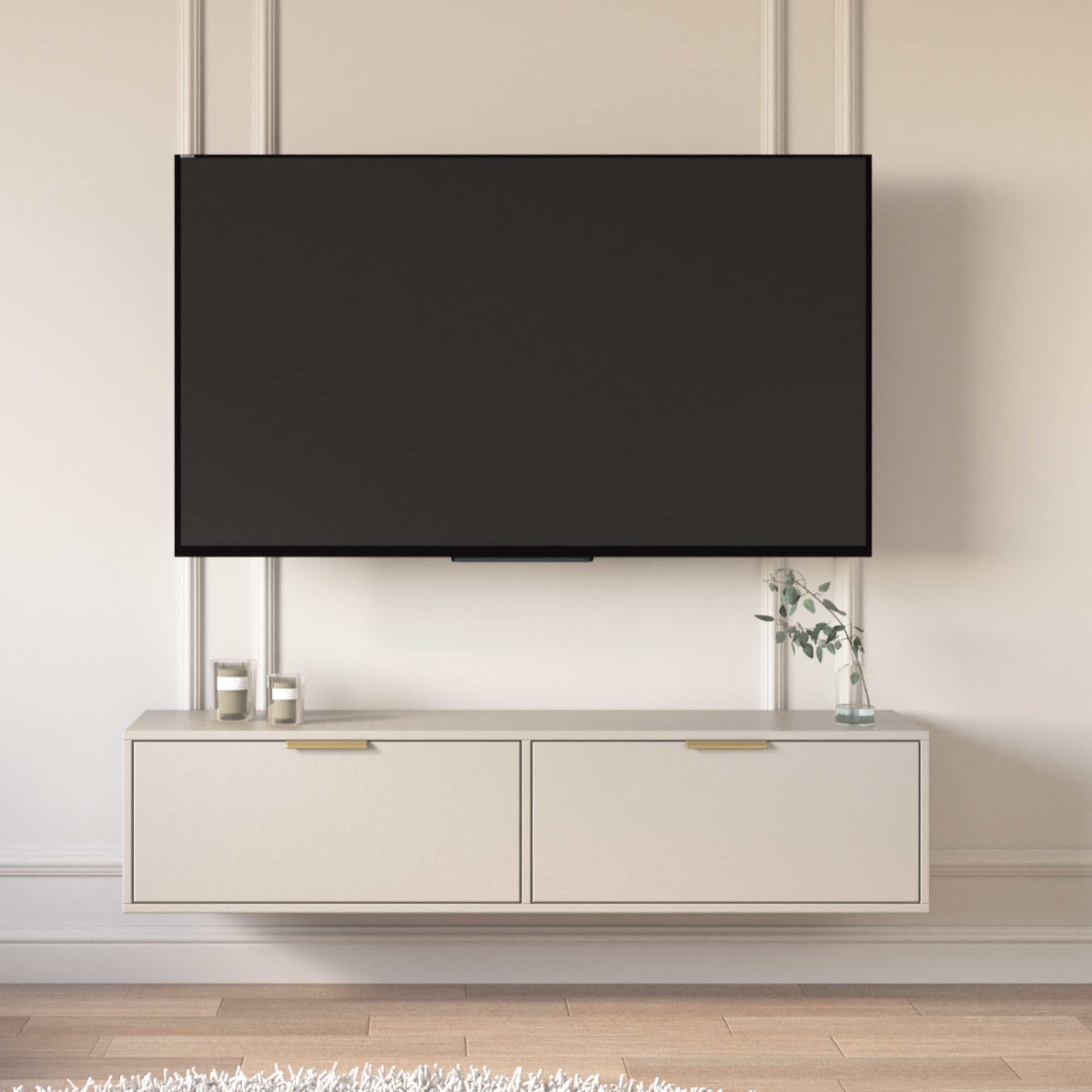 Hängender TV-Schrank Vena mit zwei Klappen, 140 cm, Kaschmirfarben