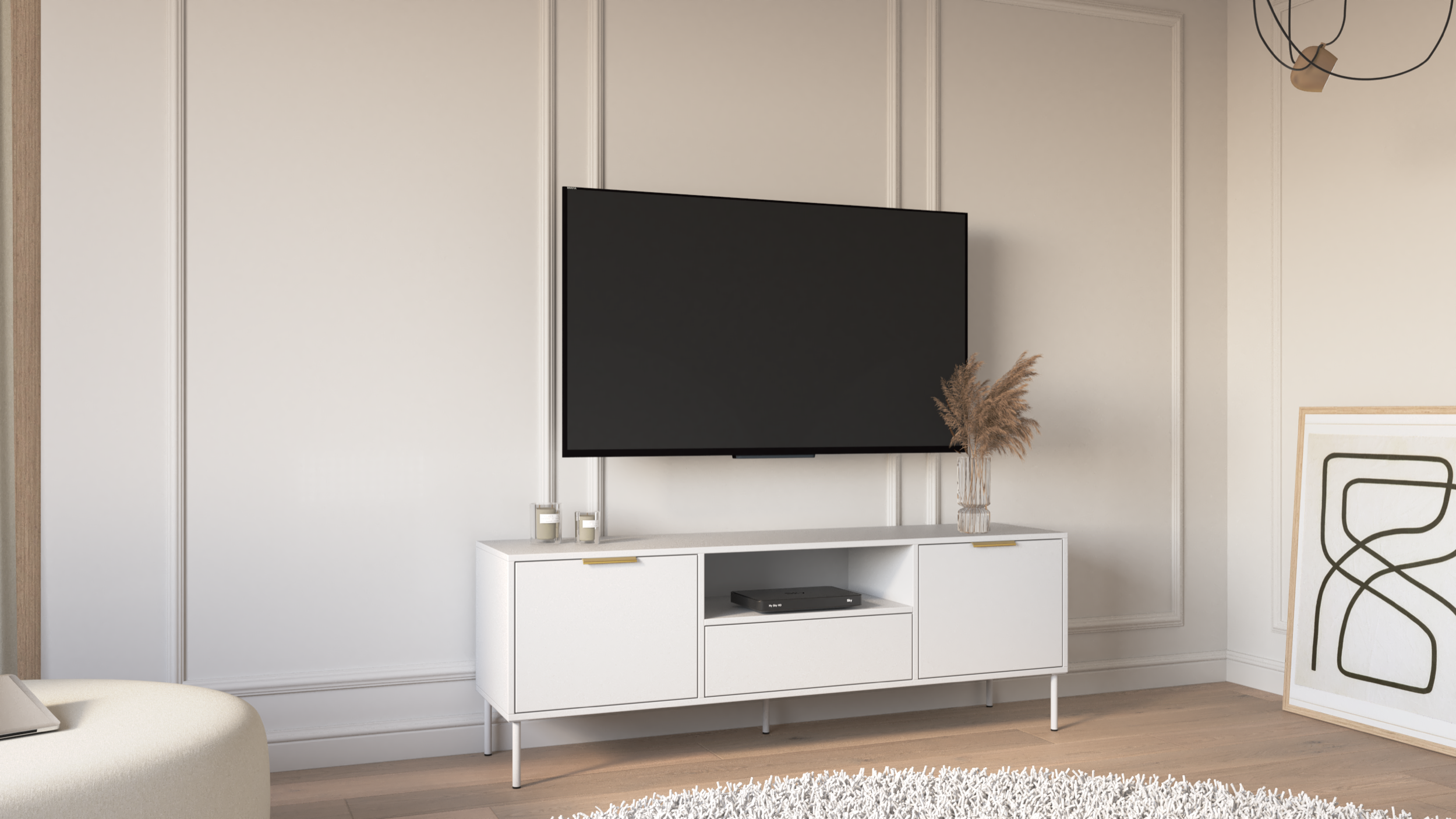 TV-Schrank Vena, zweiflügelig mit Schublade und Fach, 160 cm, weiß