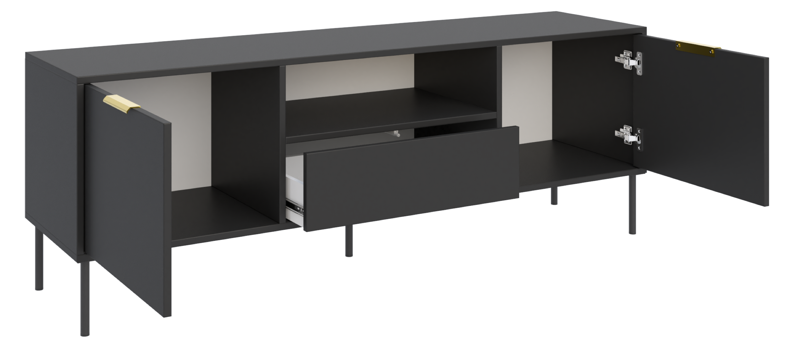 TV-Schrank Vena, zweitürig mit Schublade und Fach, 160 cm, schwarz