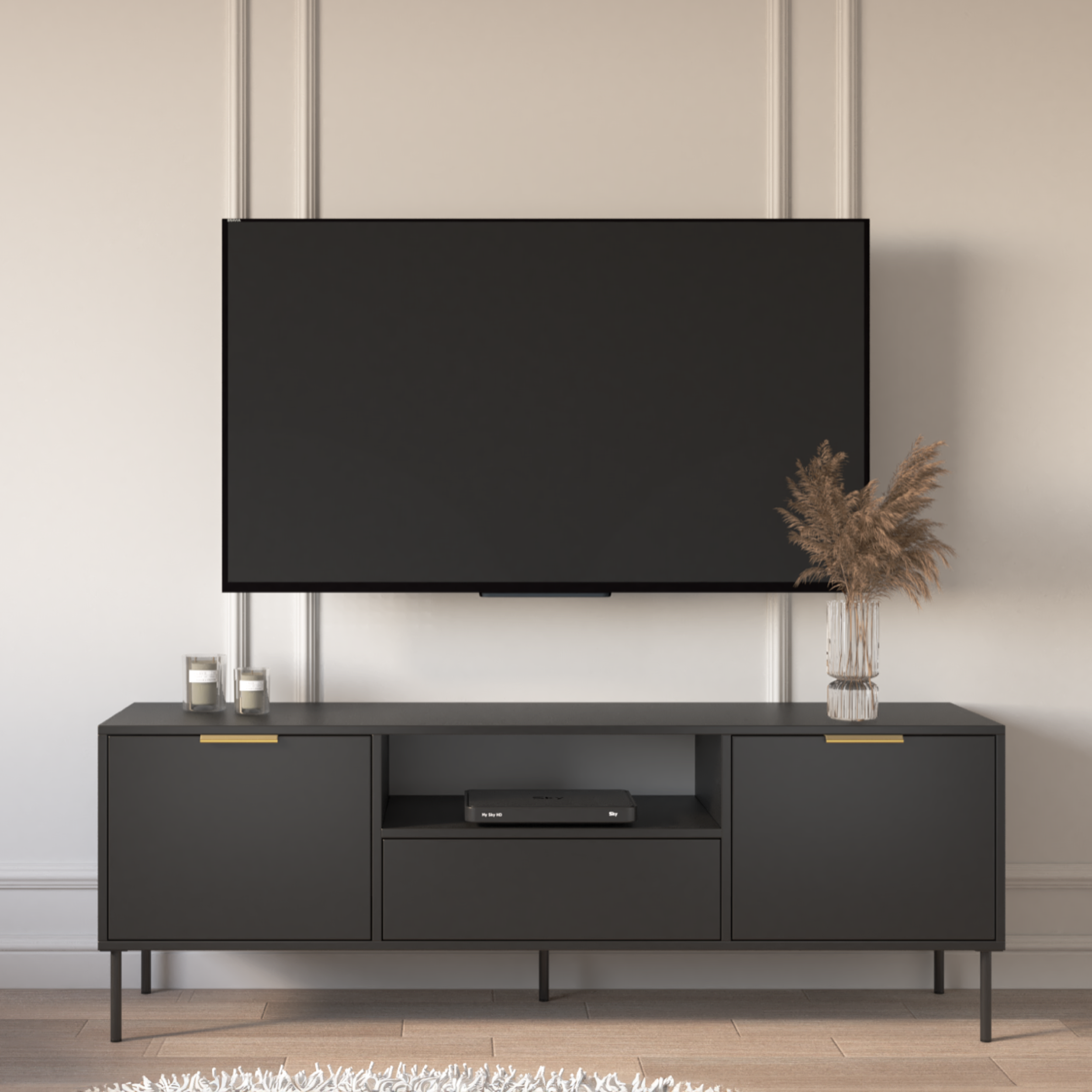 TV-Schrank Vena, zweitürig mit Schublade und Fach, 160 cm, schwarz