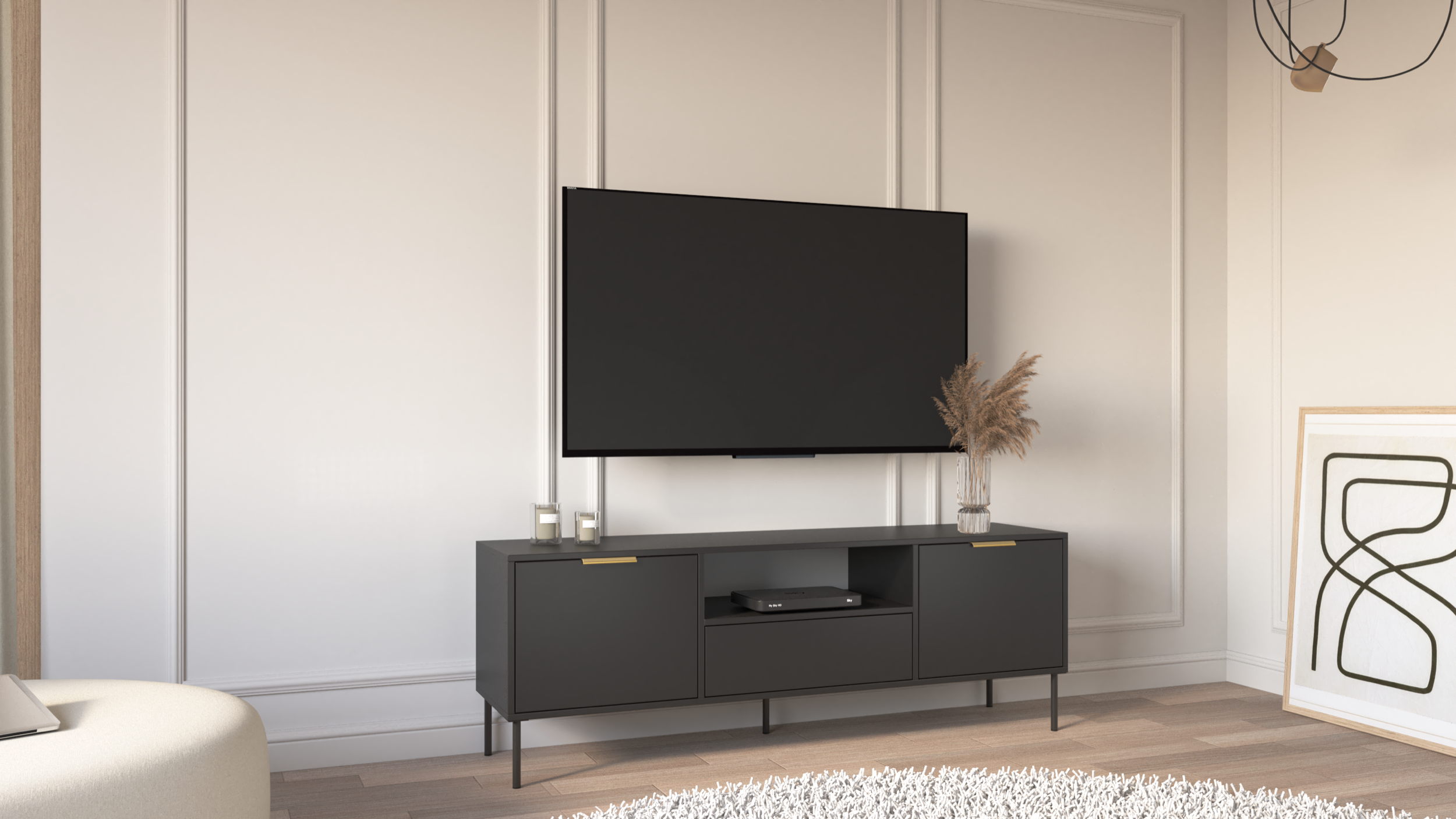 TV-Schrank Vena, zweitürig mit Schublade und Fach, 160 cm, schwarz