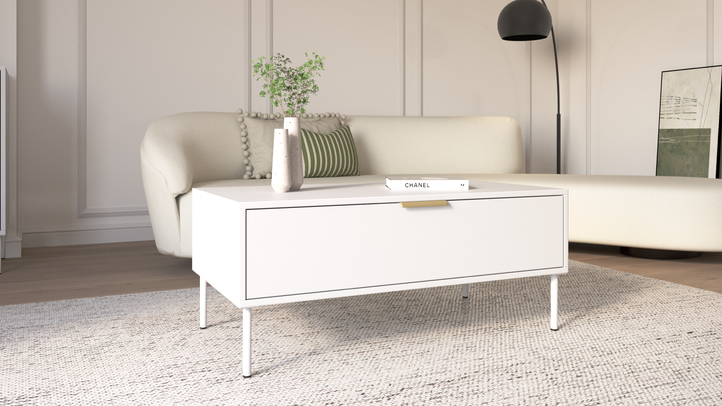Couchtisch Vena mit Schublade 100x50 cm weiß