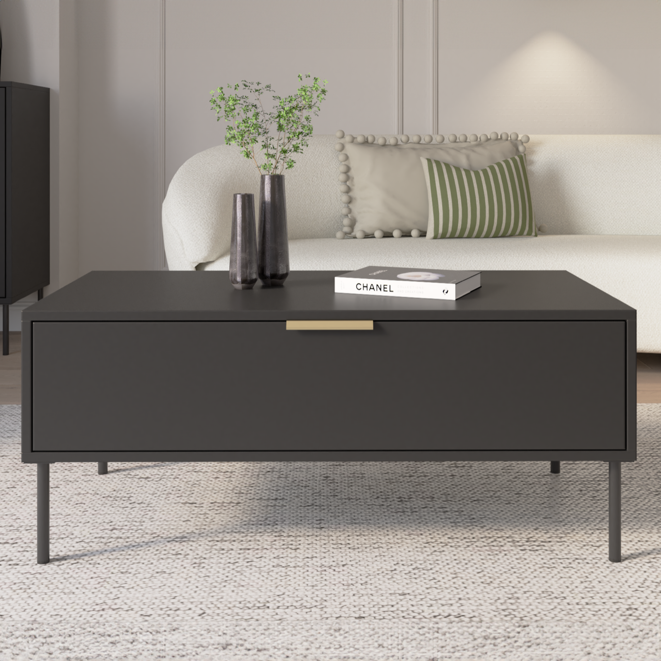 Couchtisch Vena mit Schublade 100x50 cm schwarz