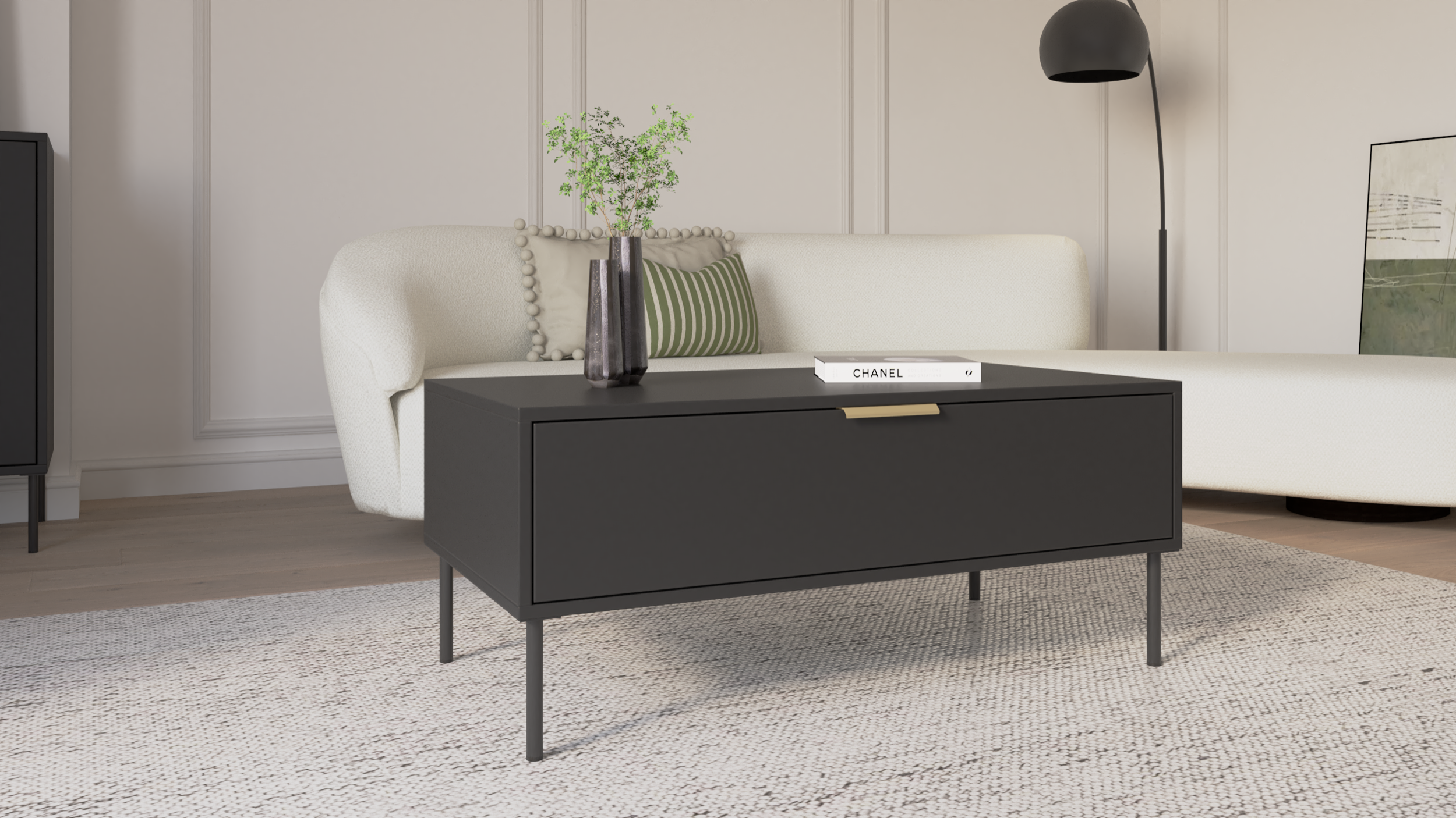Couchtisch Vena mit Schublade 100x50 cm schwarz