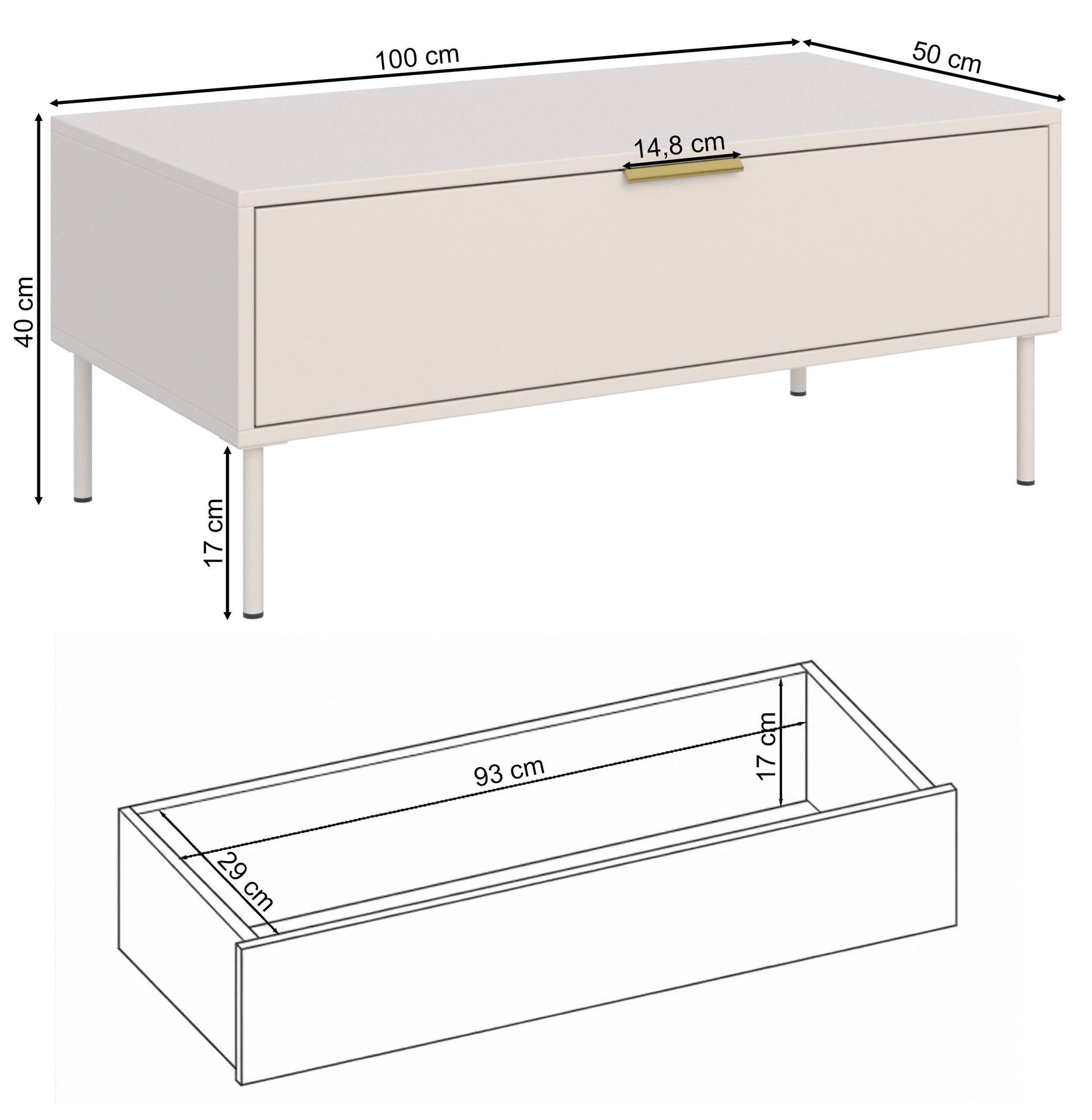 Vena Couchtisch mit Schublade 100x50 cm Kaschmir