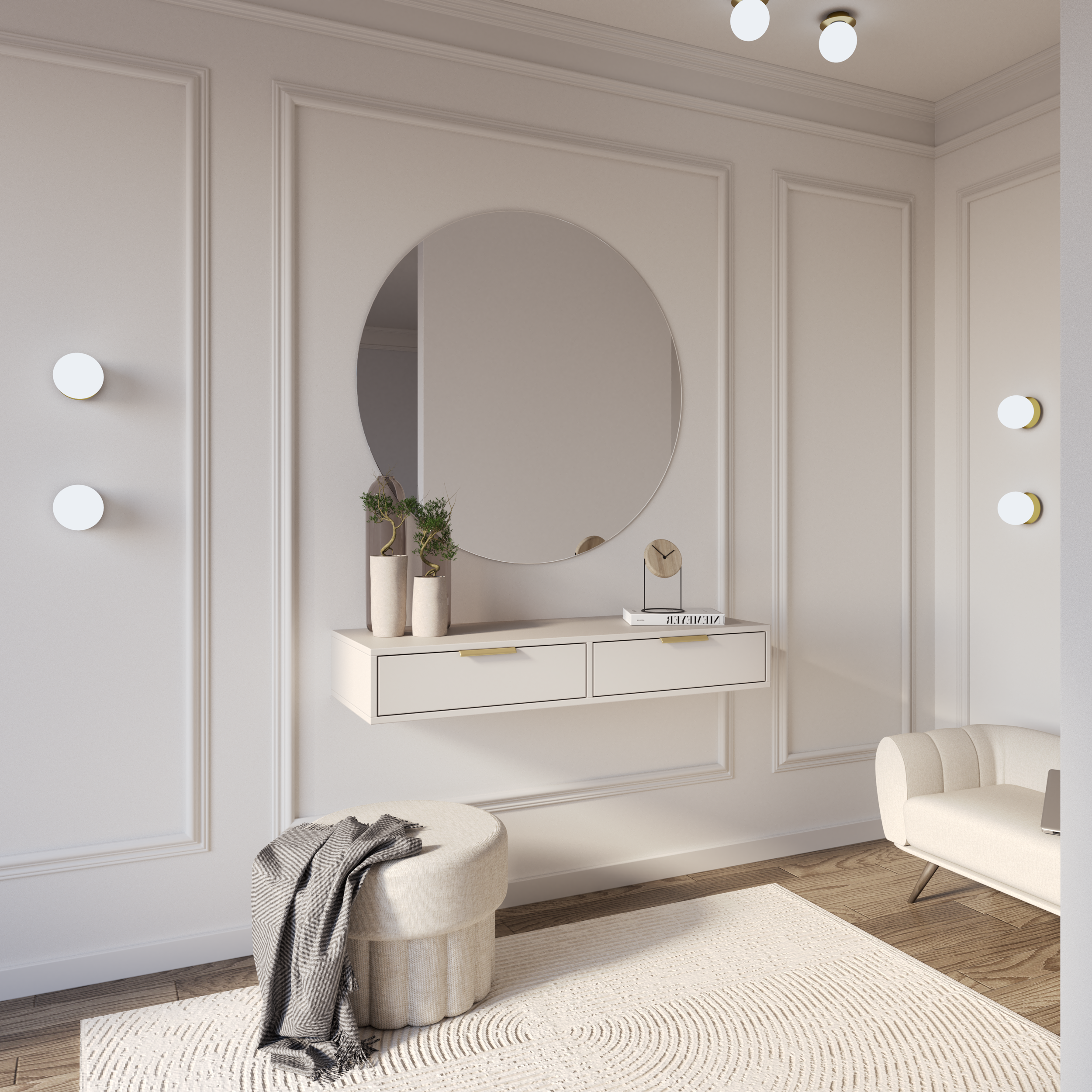 Toilettentisch Vena mit zwei Schubladen, 110 cm, Kaschmir