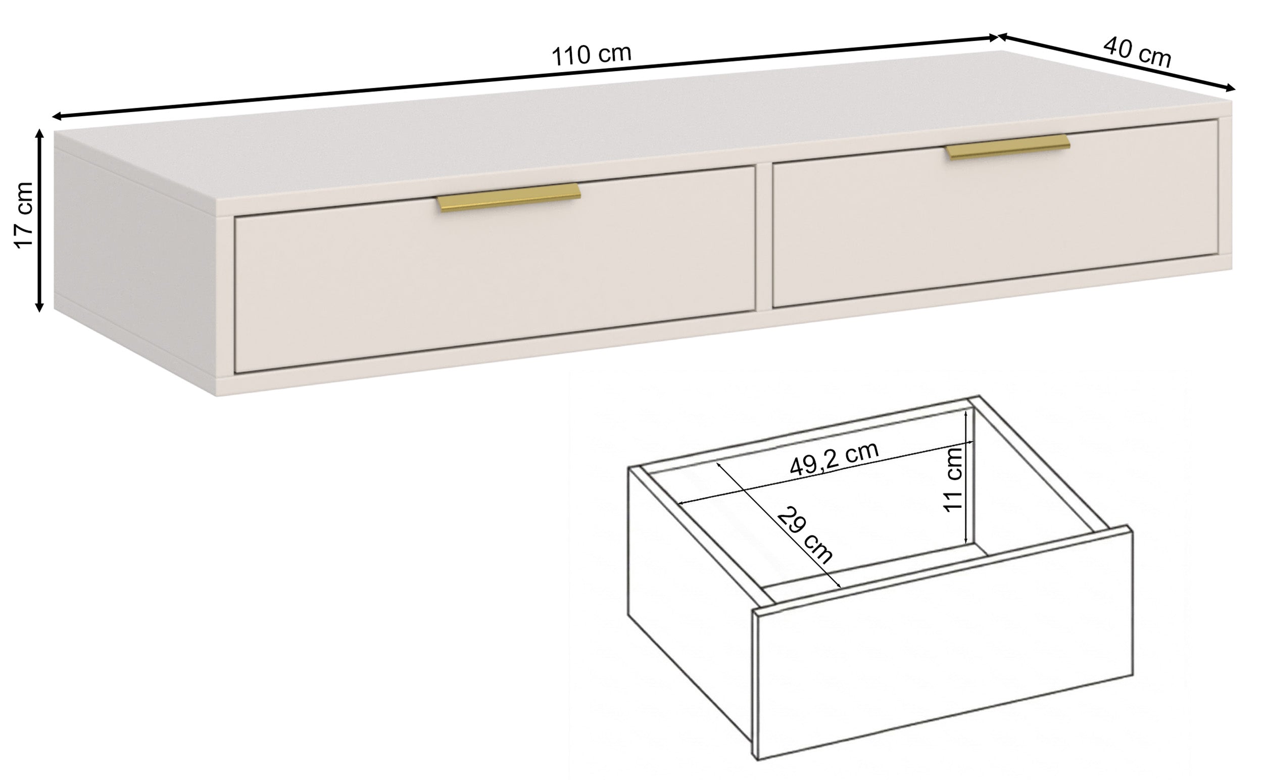 Toilettentisch Vena mit zwei Schubladen, 110 cm, Kaschmir