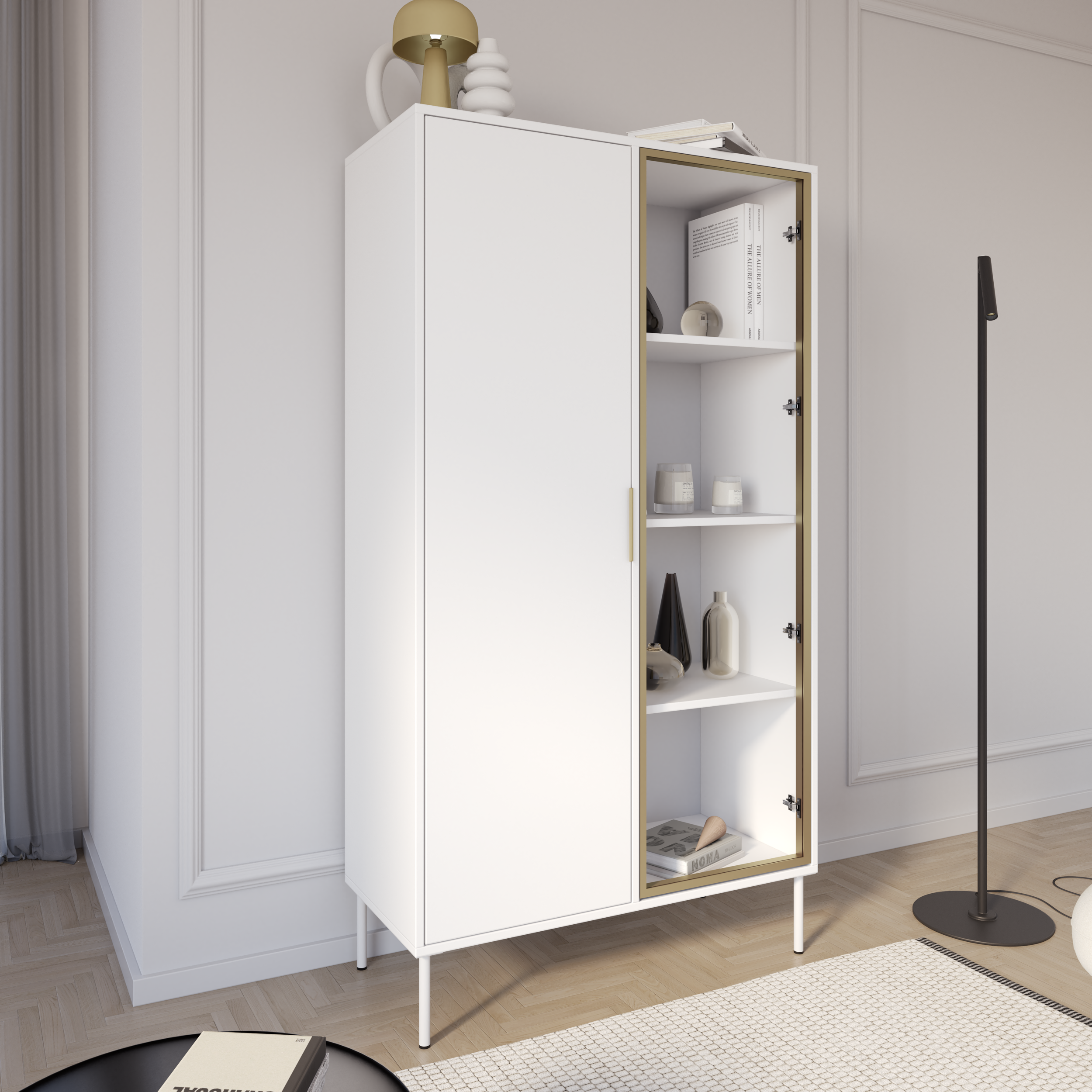 Zweiflügeliger Vena-Schrank mit Glasfront, 90 cm, Weiß