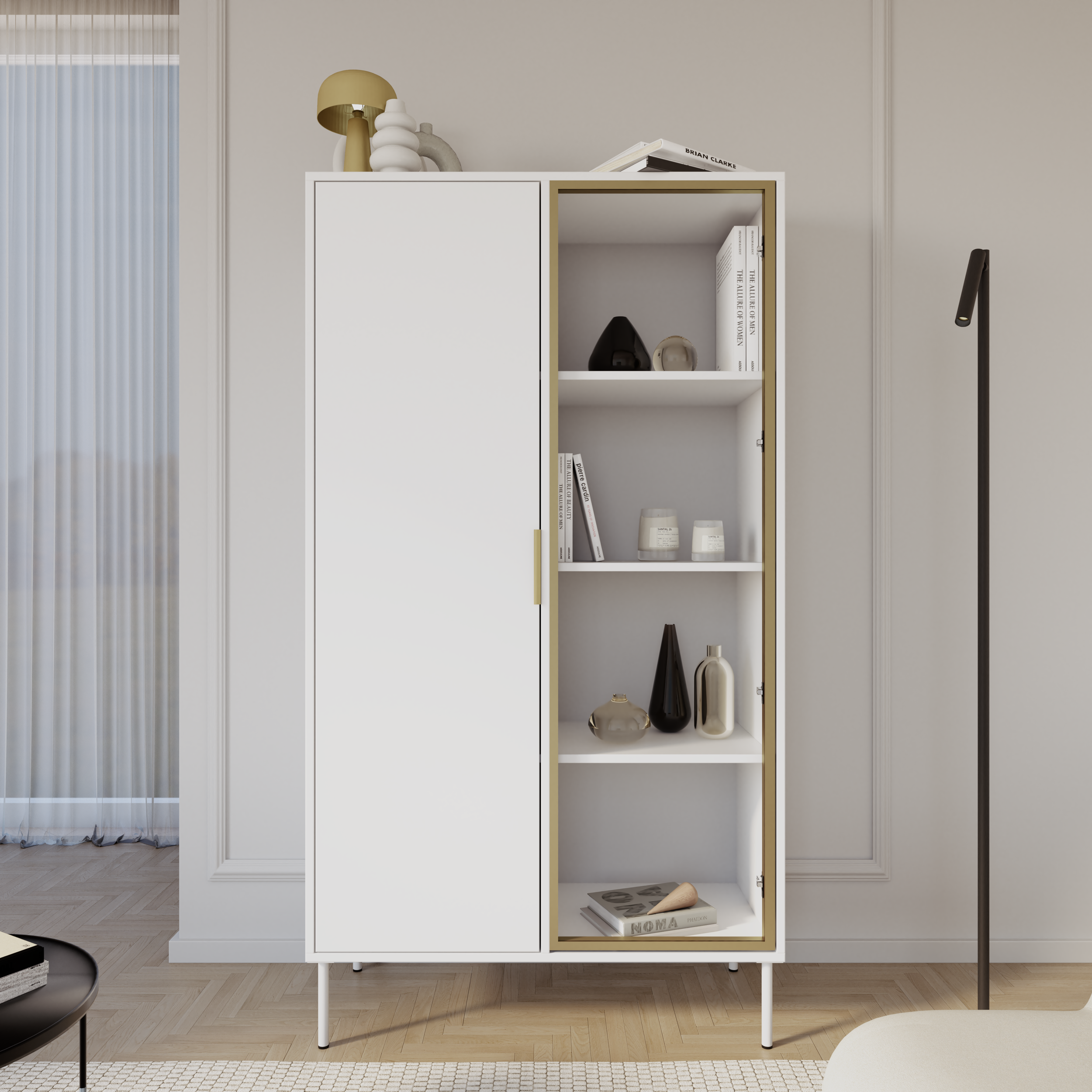 Zweiflügeliger Vena-Schrank mit Glasfront, 90 cm, Weiß