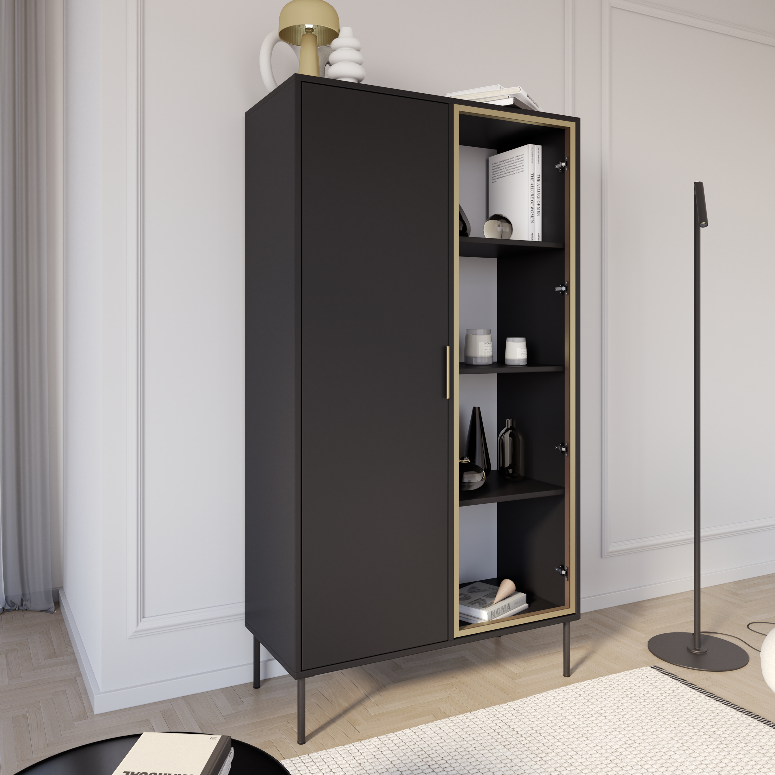 Zweiflügeliger Vena-Schrank mit Glasfront 90 cm, schwarz